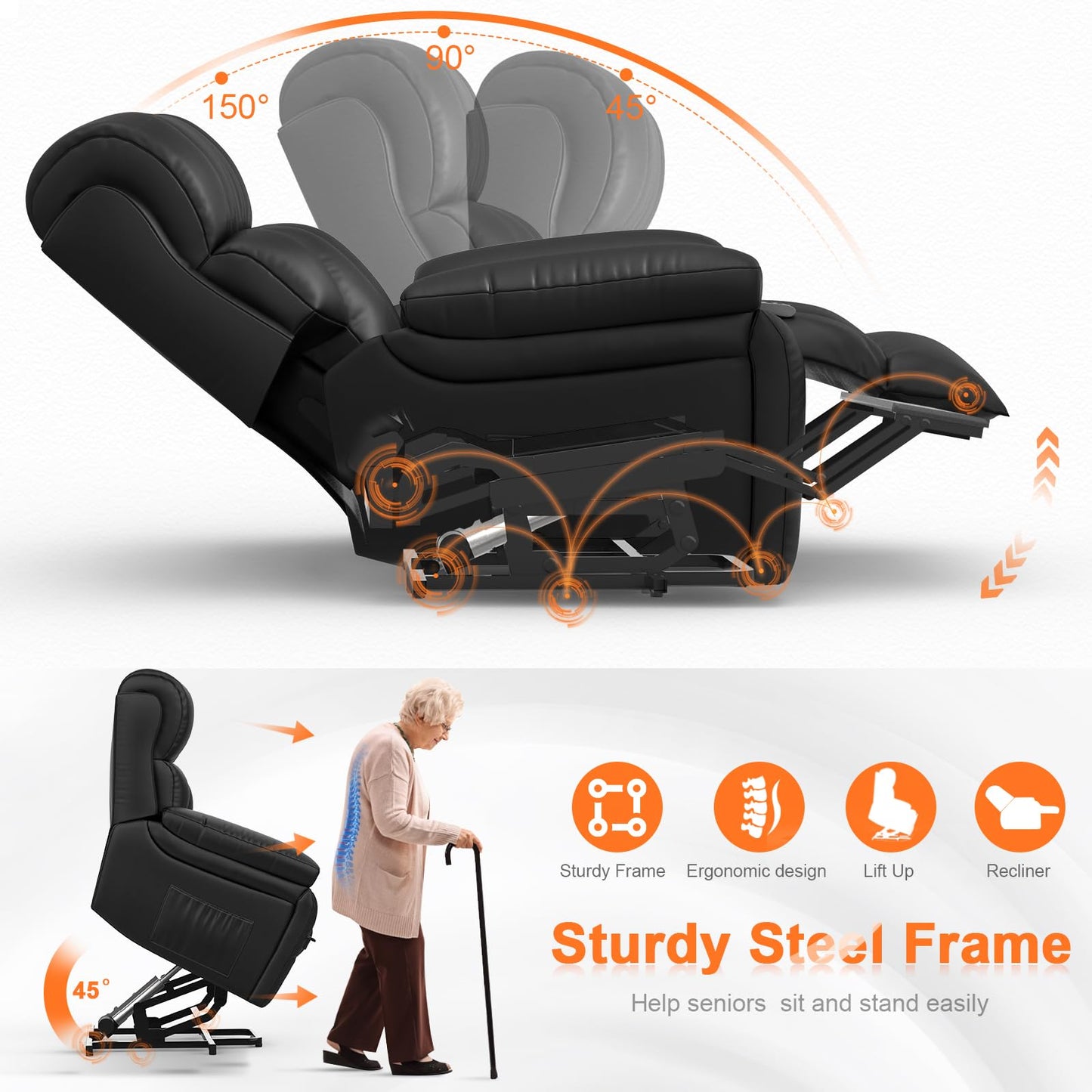 YONISEE Oversized Lift Chairs Recliner for Elderly with Massage and Heat, Overstuffed Wide Recliners, Recliner Chairs for Adults, Heavy Duty and Safety Motion with 2 Concealed Cup Holders, USB Ports
