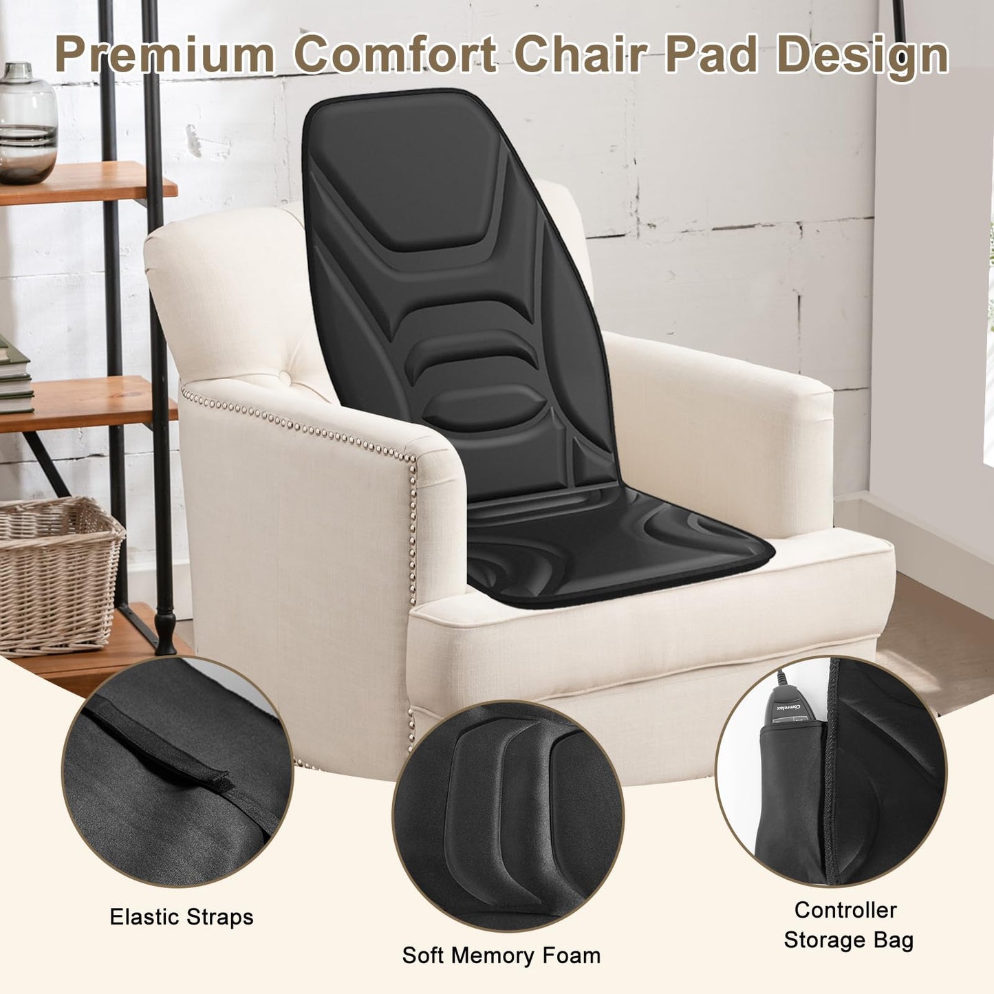Back Massage Chair Pad with Heat, Back Massager for Back Pain Relief, Portable Massage Chair Cushion for Home Office, Best Gifts for Dad & Mom