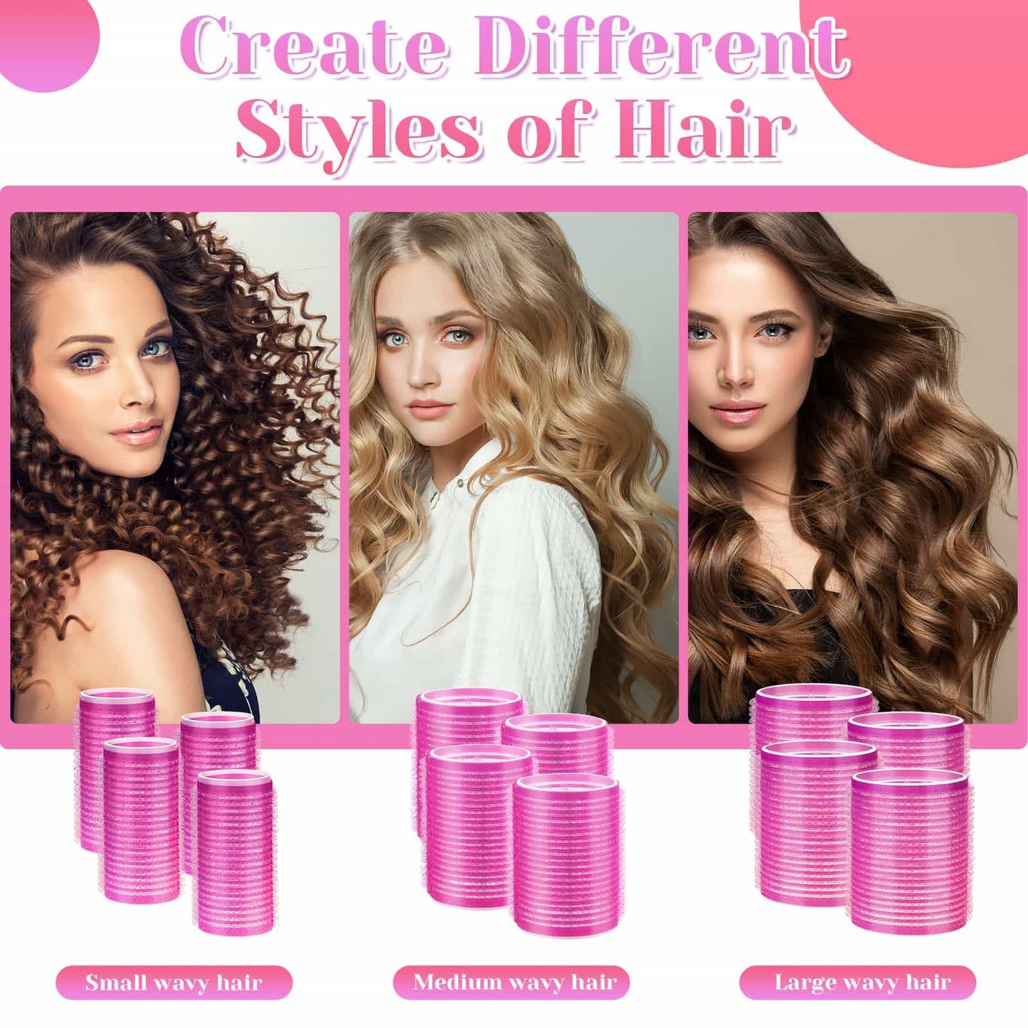 anezus Self Grip Rollers Hair Curlers 30Pcs Set with 18Pcs Hair Roller 3 Sizes (6 Large Rollers, 6 Medium Rollers and 6 Small Rollers) and 12 Clips for Long Medium Short Hair Volume