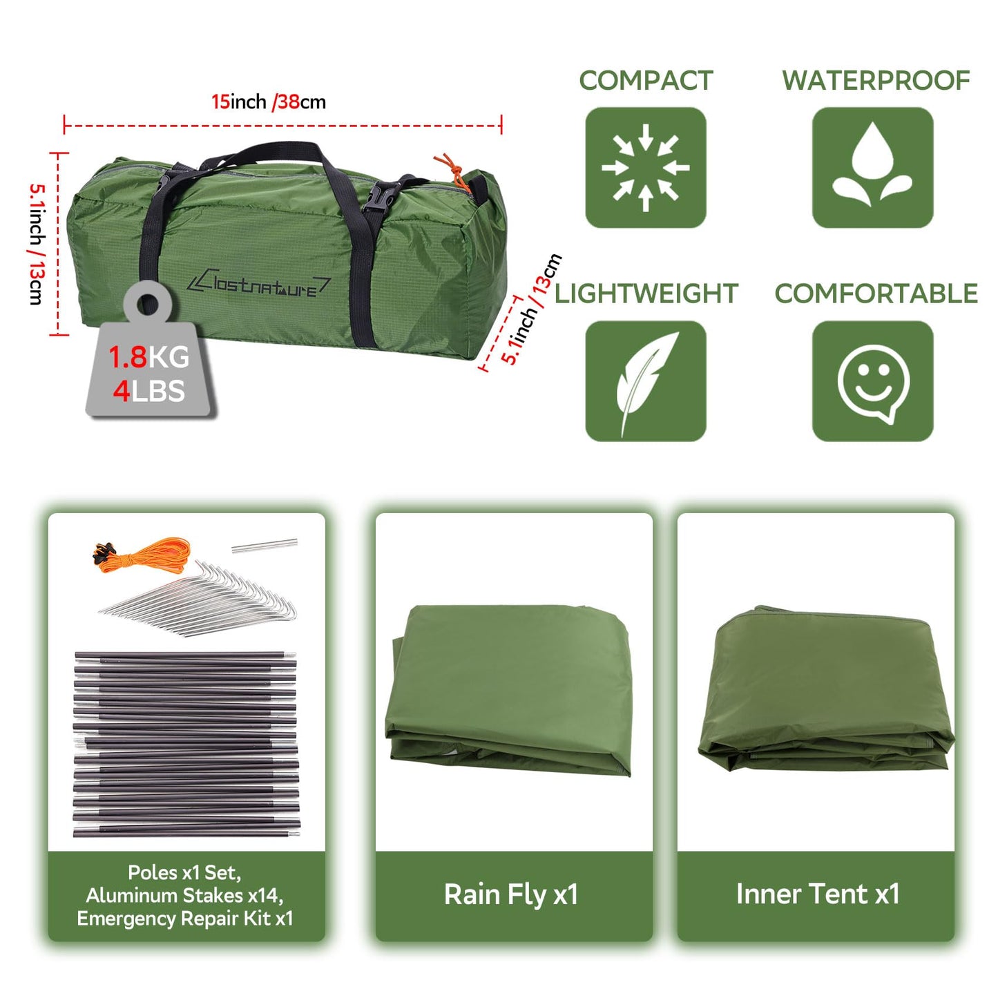 Clostnature Crux 1 Person Tent for Backpacking - Ultralight One Person Backpacking Tent, Hiking Tents for One Man, Solo, Single Person
