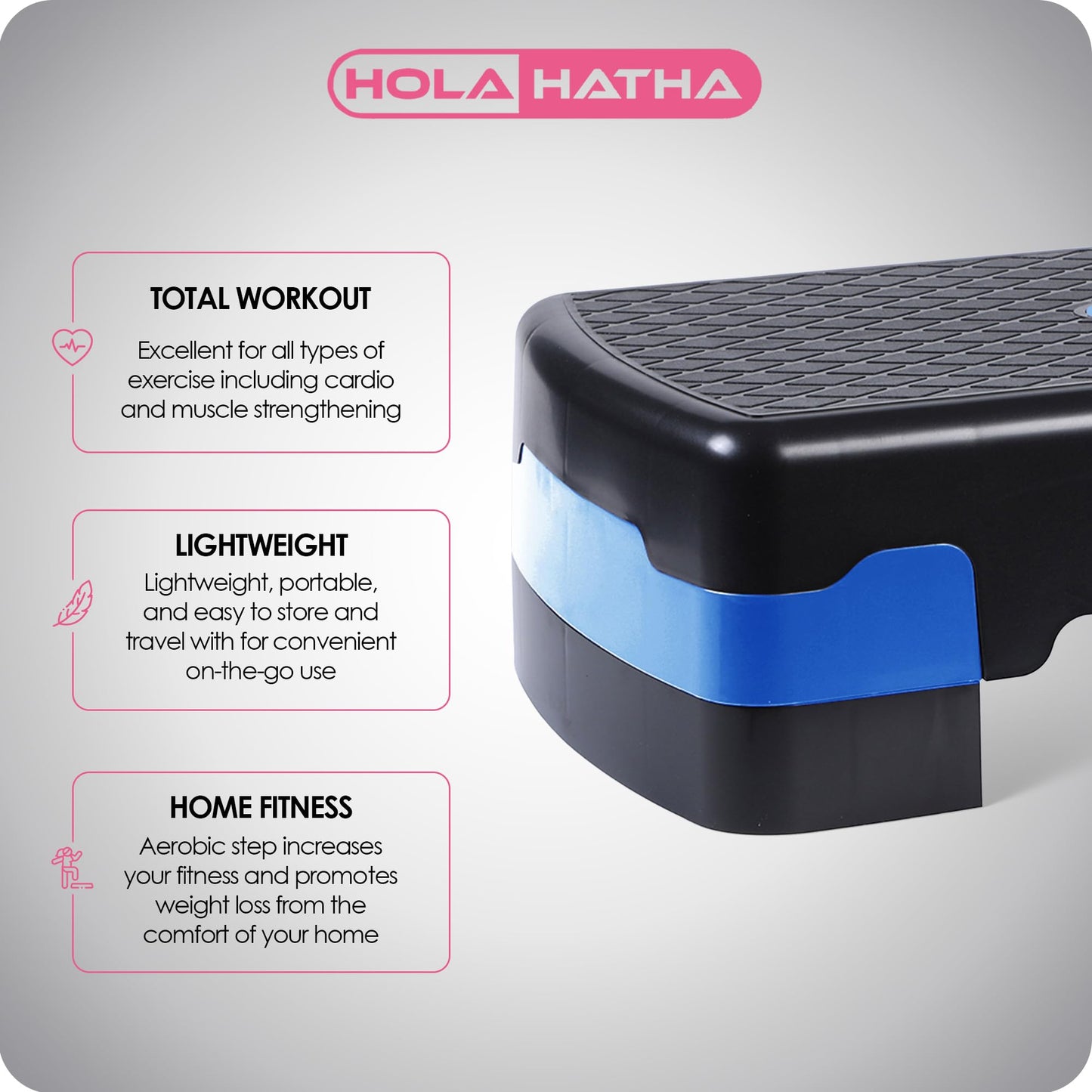 HolaHatha Compact Portable Aerobic Step Platform Workout Exercise Equipment, Fitness Cardio Stepper with Adjustable Height for Home Gym & Travel, Blue