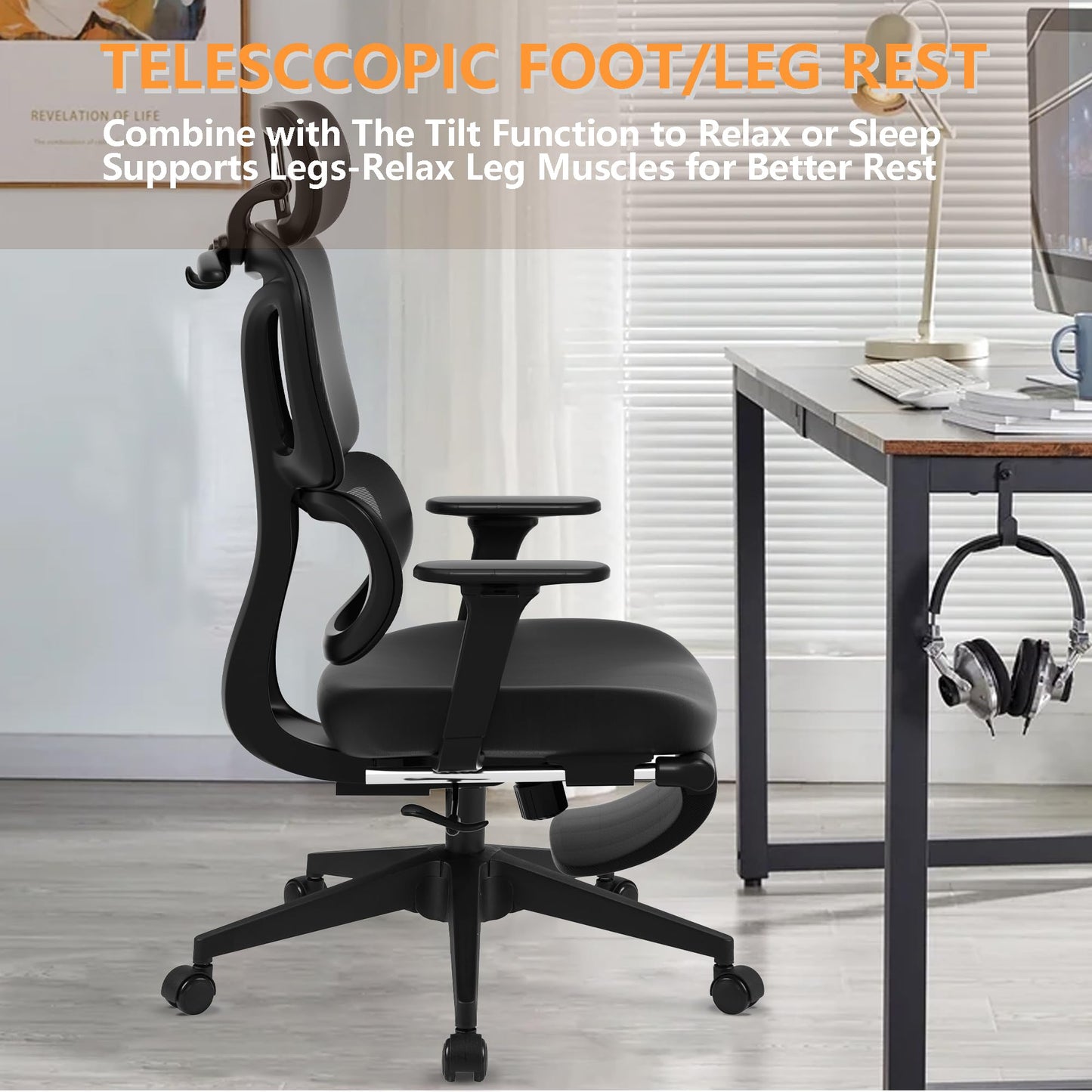 FLEXISPOT ErgoX-S Big and Tall Mesh Office Chair, Computer Desk Chair Adjustable Swivel Chair with Footrest Lumbar Support Headrest and 360°Rotation for Home Office,Mesh