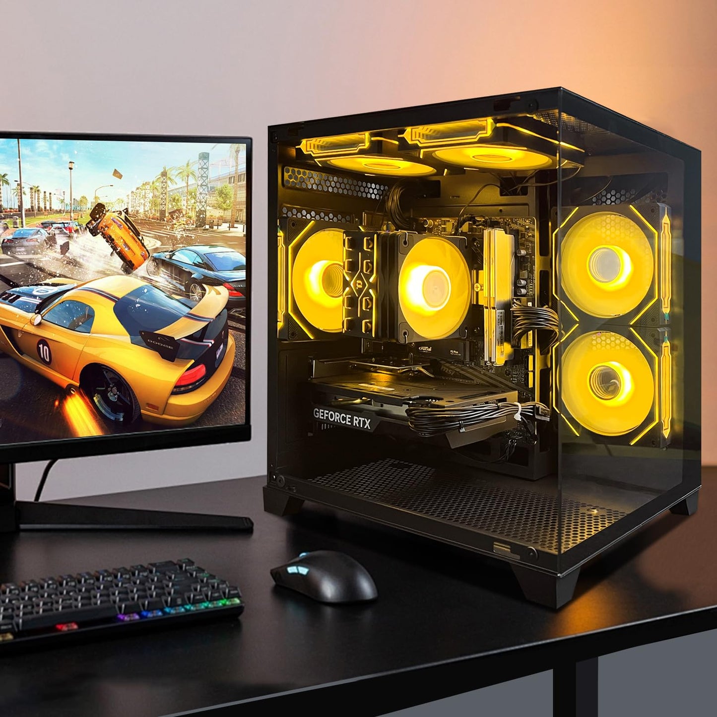 AEXPXO Gaming PC Desktop,Prebuilt Gaming Computer with,AMD Ryzen 7 5700X 3.4GHz,RTX5060 8GB GDDR7 DLSS4,32GB DDR4 RAM 3200MHz,1TB NVME SSD,ARGB Cooling Fan,Supply WiFi Support