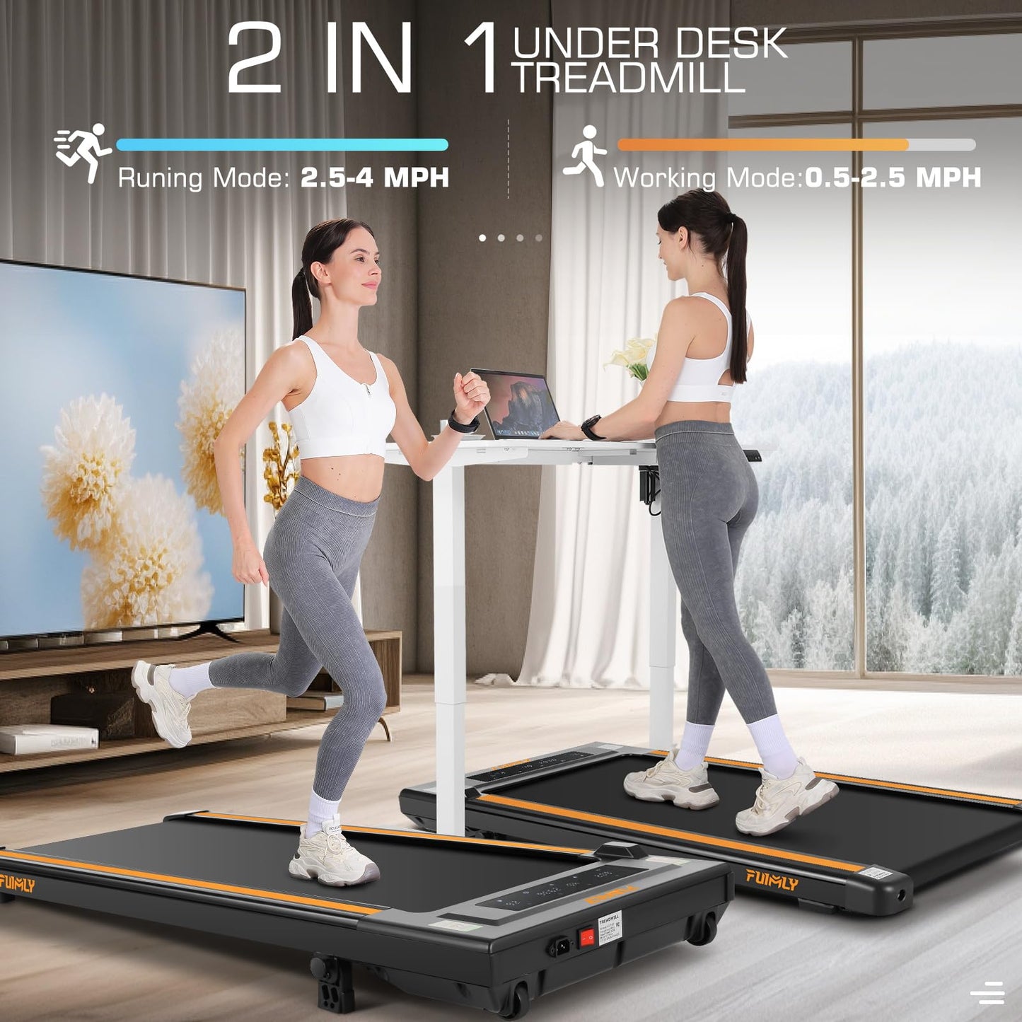 FUNMILY Walking Pad Treadmill Under Desk, 2.5HP Portable Walking Treadmills for Home, 3 in 1 300 Lb Capacity Under Desk Mini Treadmill with Remote Control, Led Touch Screen, Installation-Free(Green)