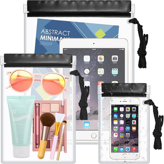 Meetory Clear Waterproof bags Pouch Dry Bags For Camera Mobile Phone Maps Kayak Document Holder,3 Piece Waterproof Plastic Pouch Document Holder Utility Bags for Travel Boating Swimming(Black)