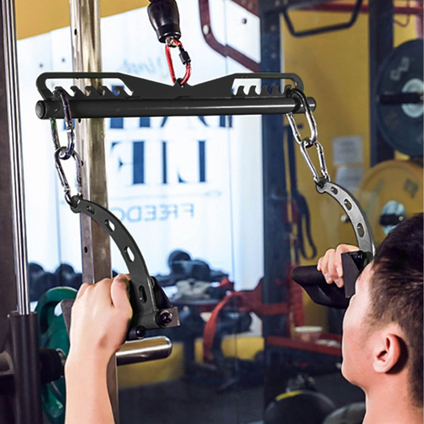 Home Gym Fitness Spreader Bar, Multi-Grip Wide Lat Pull Down Bar, Neutral Grip Handle, Lat Pulldown Attachments Long Bar for Cable Pulley System Machine, T-bar Row Landmine Attachment (SP-B06)