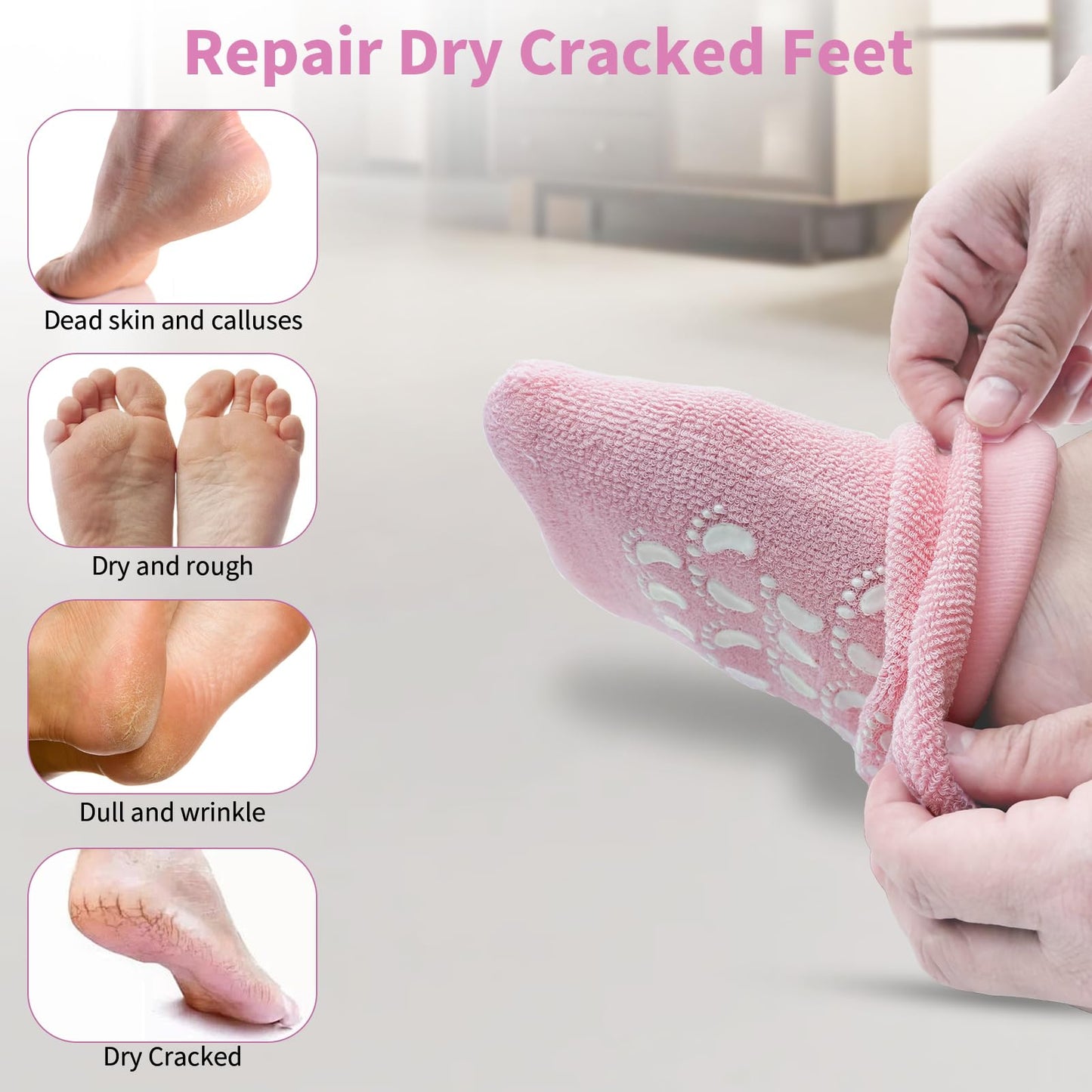 Aluroice 10" Large Silicone Moisturizing Socks for Women - 2Pairs Soft Gel Foot Moisturizing Socks for Dry Cracked Feet