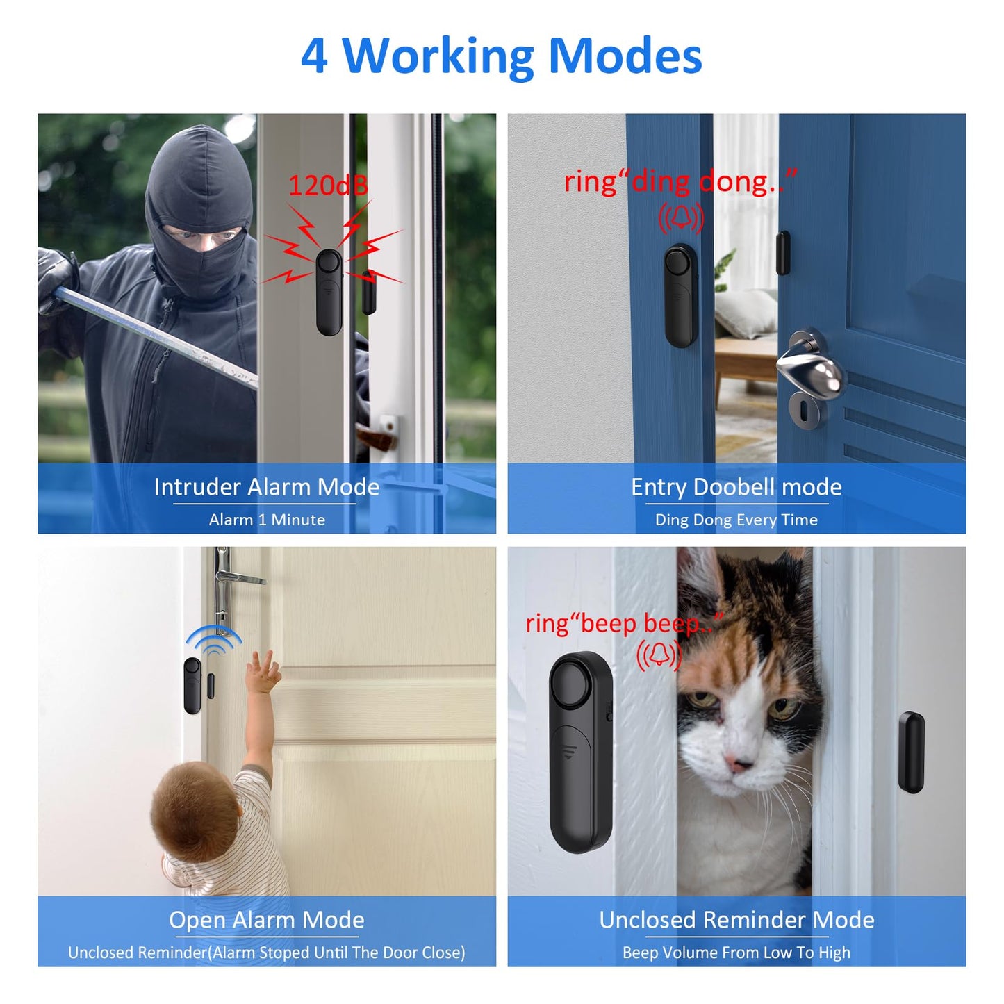 AKOYU Window and Door Alarm When Opened (2 Pack) for Kids Safety/Home Security, Wireless Opening Sensor Alarms for Sliding Glass Door, 120dB Burglar Alert, Ideal for Business,Garage,Apartment, Black