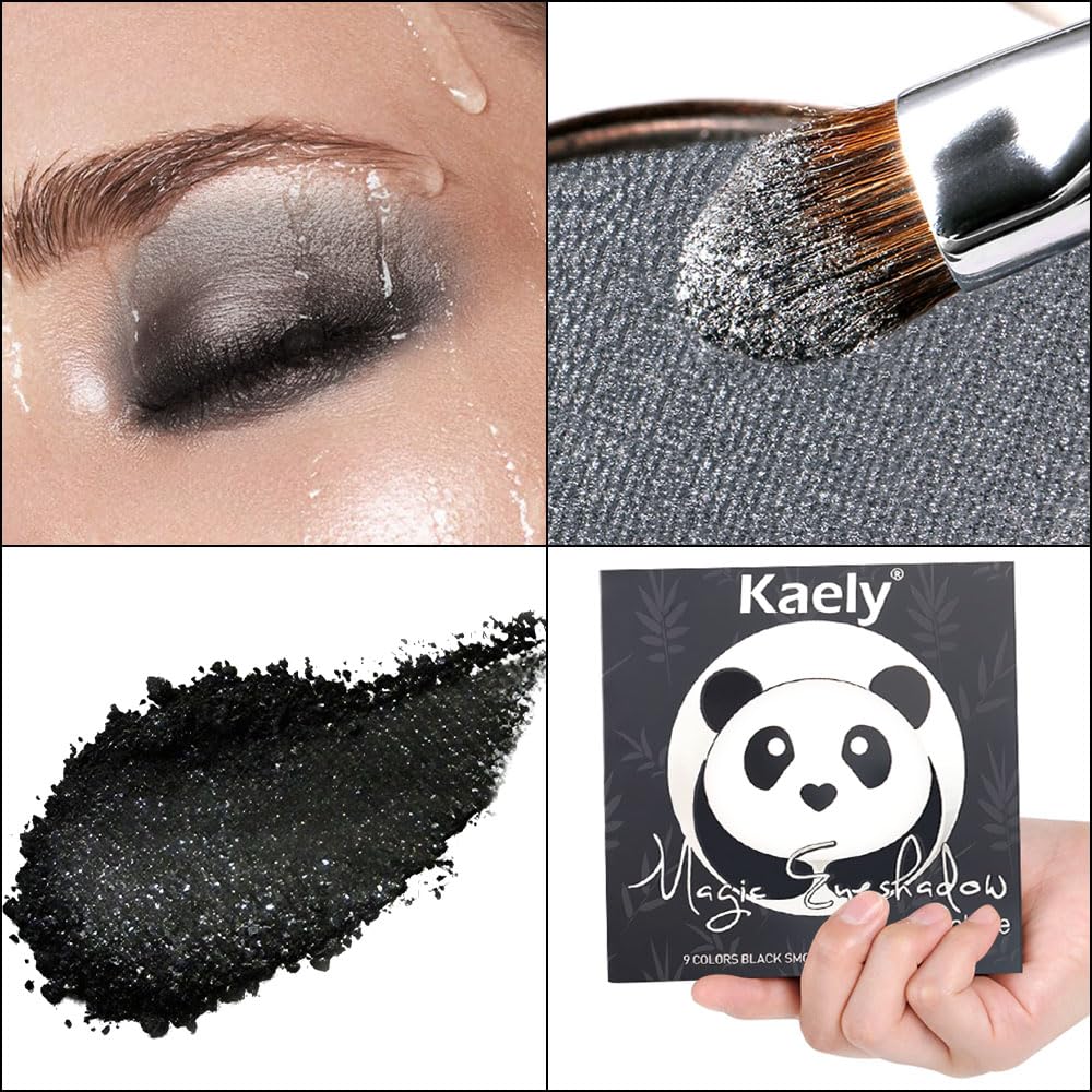 evpct 9 Colors Black Grey Silver White Smoky Shimmery Eyeshadow Makeup Palette for Goth Look, High Pigmented Matte & Shimmer & Smoky Shades, Long Lasting Waterproof Gothic Eye Shadow sombras de ojos