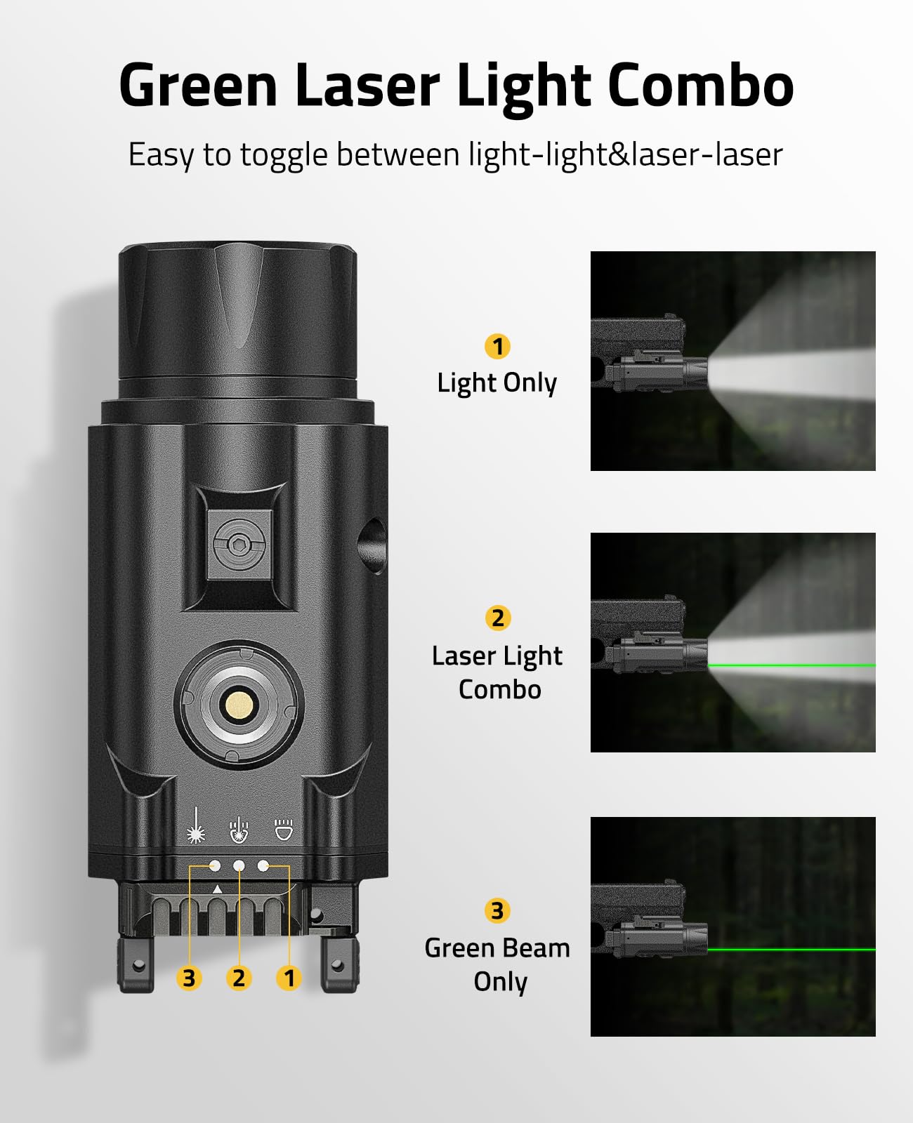 CVLIFE 1500 Lumens Pistol Light Laser Combo, Strobe & Memory Function for Green Laser Light Combo and Picatinny Flashlight with Adjustable Rail Magnetic USB Rechargeable Compact Tactical Flashlight