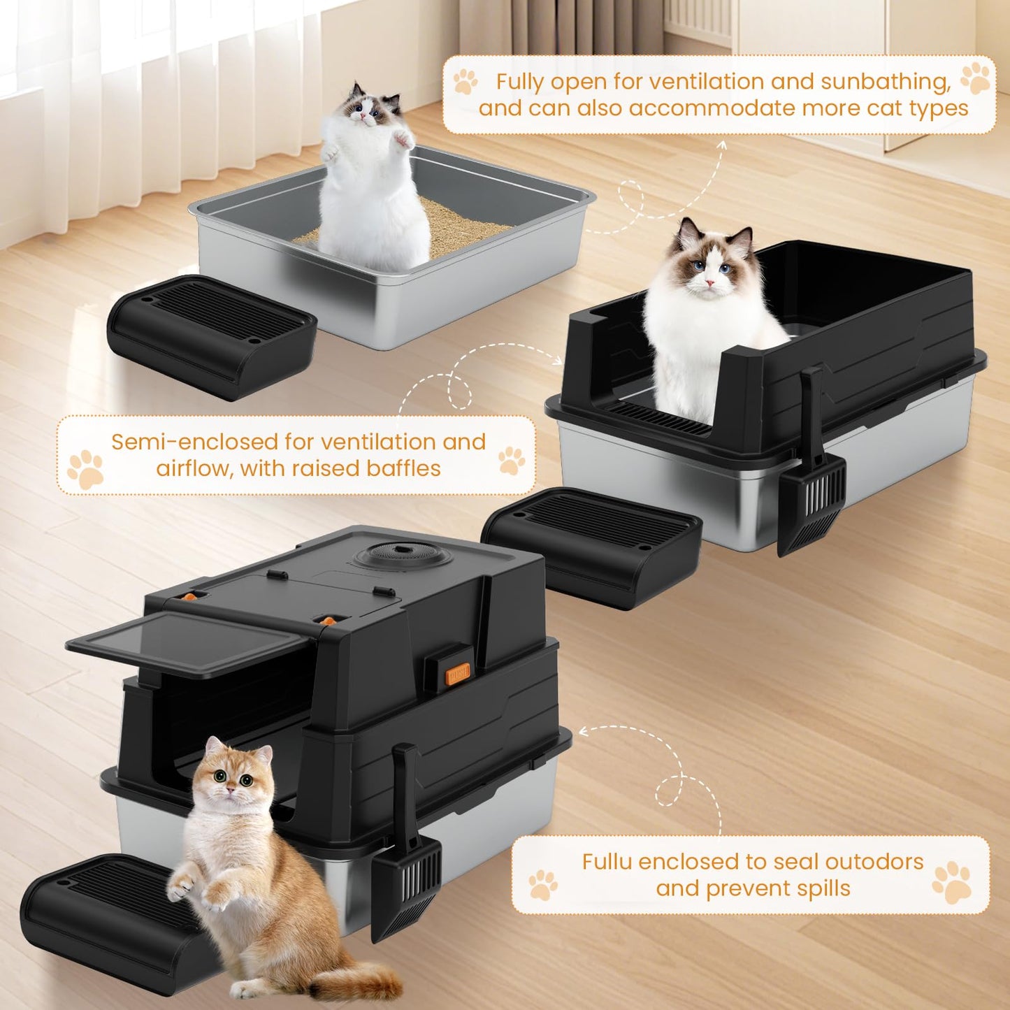 ANKJIWZ Enclosed Stainless Steel Litter Box XXXL, Extra Large 28" L x 20" W Metal Litter Box Enclosure with Cover and Foot Pedal and Scoop for Big Cats & Multiple Cats with High Sided, Easy Cleaning