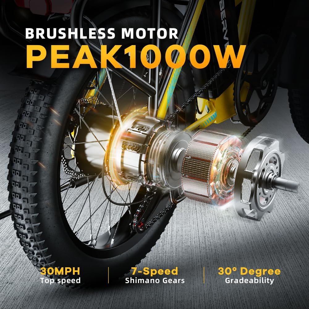 CBVELO 1000W Folding Electric Bike, 48V Large Removable Battery E Bike, 30+MPH, 80 Miles Max Range, 20" Fat Tire Electric Bike for Adults, Adult Electric Bicycles for Long