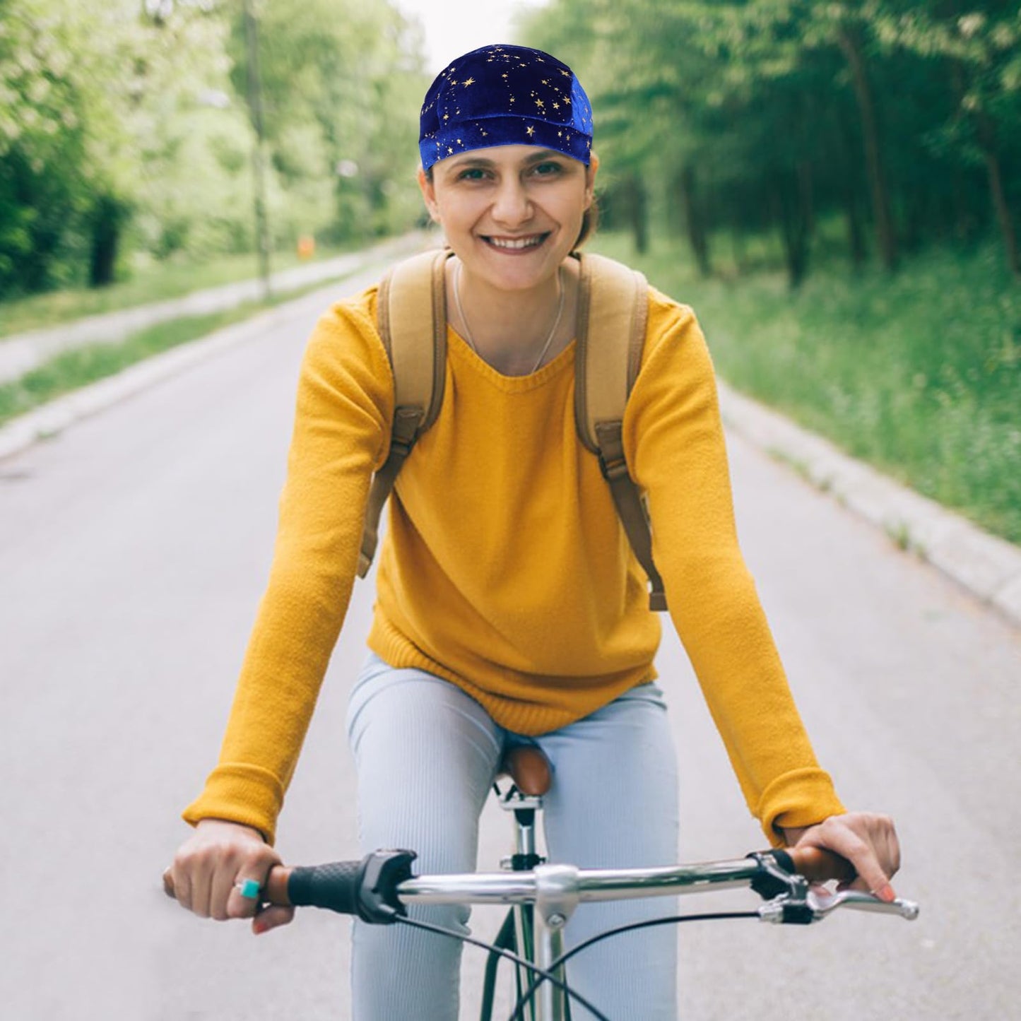 DOCILA Do Rags Skull Cap for Women Bronzing Golden Star Velvet Motorcycle Head Wrap Warm Fall Winter Biker Head Bandana Cycling Beanie Black Red Blue 3 Pcs