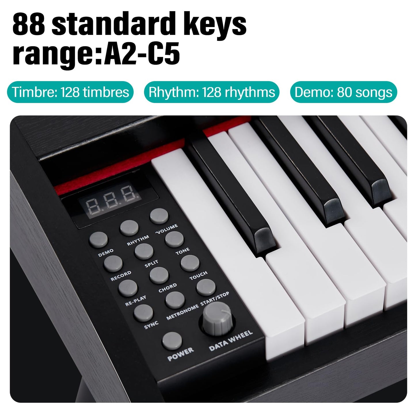 AODSK 88 Keys Digital Piano,Full-size semi weighted key,128 Tones & Rhythms, MIDI/USB Connectivity, Headphone Jack