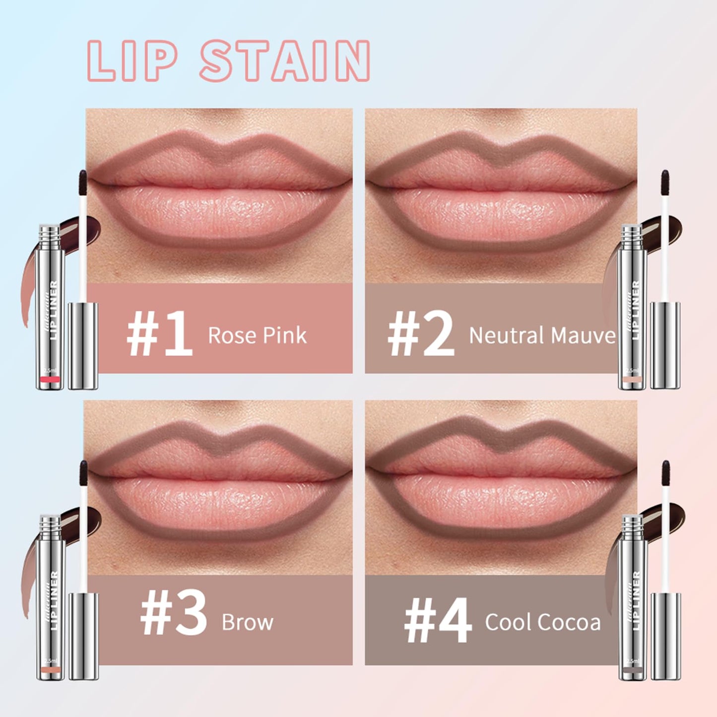 Peel Off Lip Liner Stain - Long-Lasting, Smudge-Proof, Waterproof Nude Matte Lip Tint, Non-Fading Peel Off Lip Color, Effortless Precision & Full Coverage, Vegan & Cruelty-Free, #2 Neutral Mauve