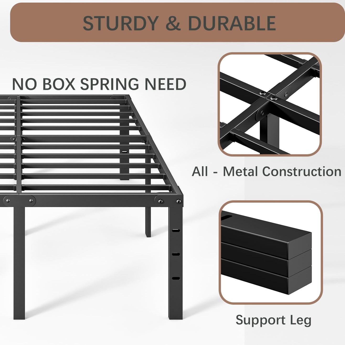 AGXI 20 Inch California King Bed Frames Heavy Duty Tall Metal Cal King Platform with Large Storage Space, Easy Assembly Strong Bearing Capacity, Noise Free