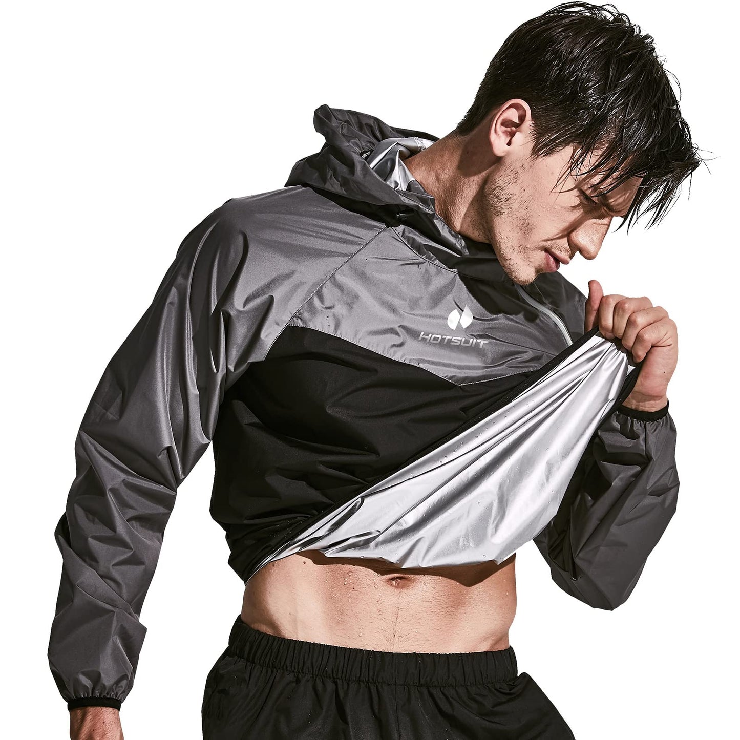 HOTSUIT Sauna Suit for Men Sweat Sauna Jacket Pant Gym Workout Sweat Suits, Gray, S