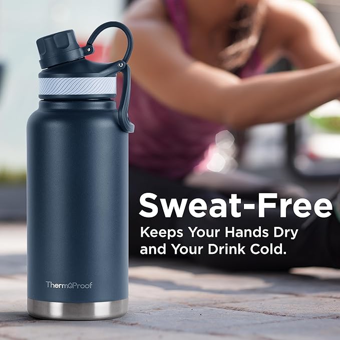 ThermoProof Double-Walled Vacuum Insulated Stainless Steel Water Bottle - Wide Mouth Canteen with Spout & Straw Lids, Dishwasher Safe, Reusable, Leakproof, BPA-Free - 32oz, Taupe
