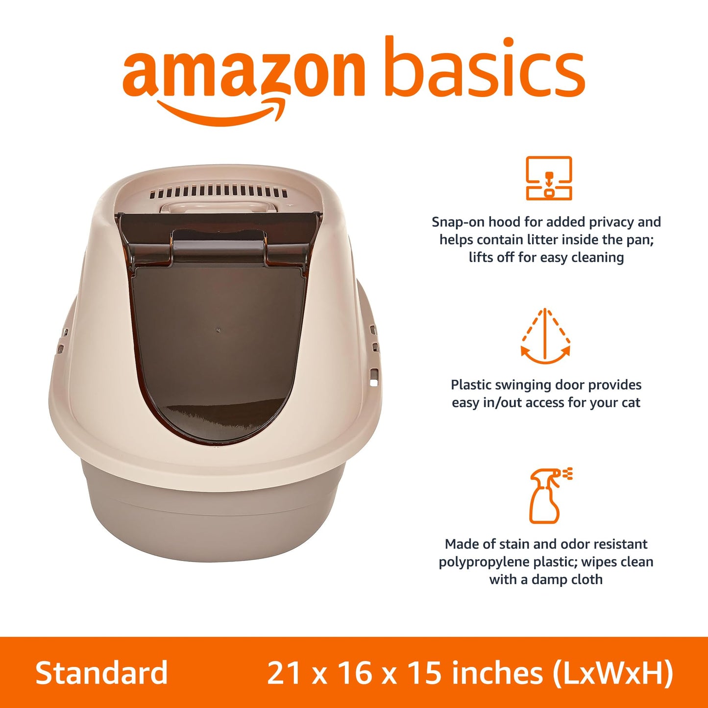 Amazon Basics No-Mess Hooded Cat Litter Box, Standard, Multicolor, 21 in x 16 in x 15 in