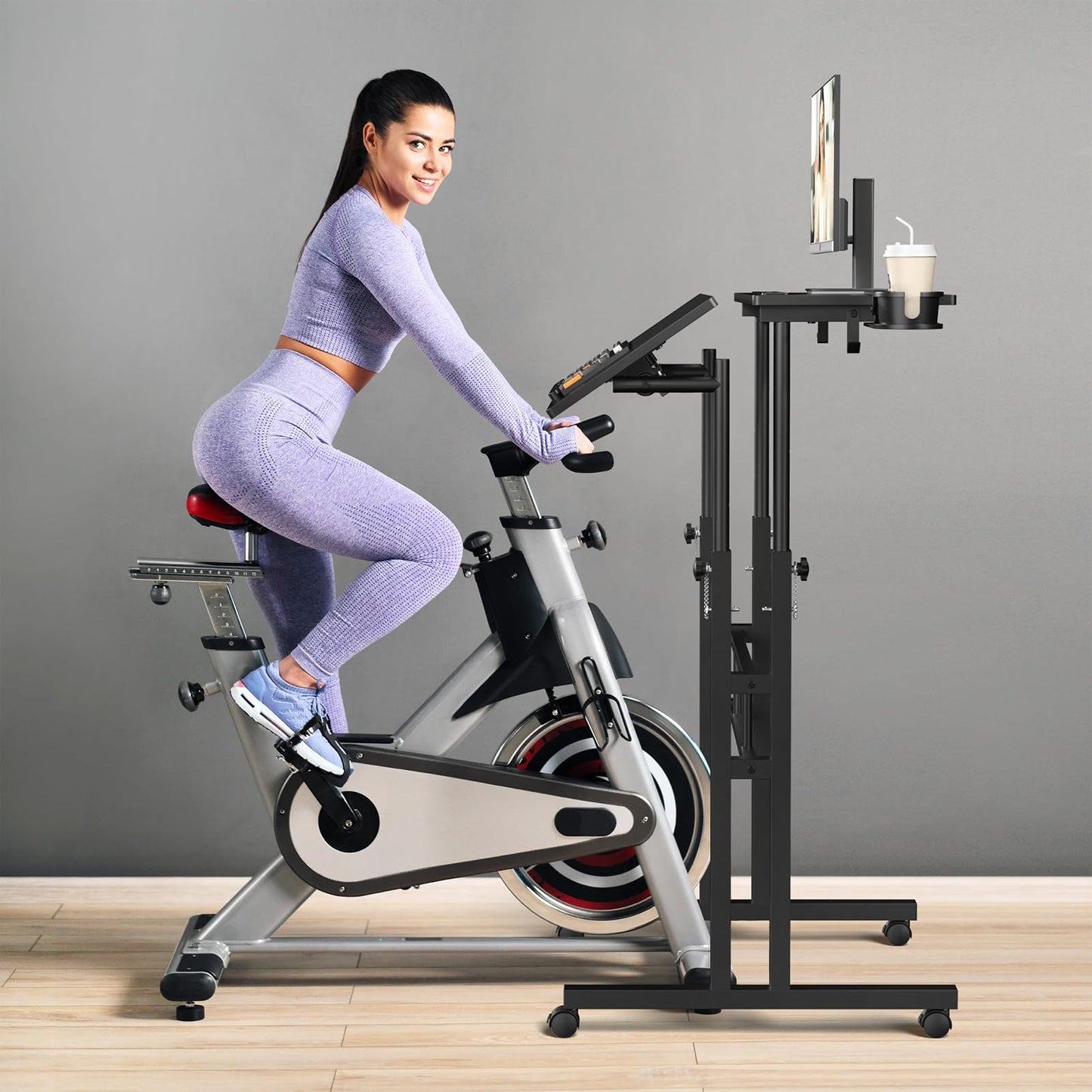 Enayplon Small Standing Desk with Wheels, Tall Mobile Stand Up Table, Portable Standing Desk for Walking Pad, Rolling Table Adjustable Height, Rolling Computer Table for Tall Person