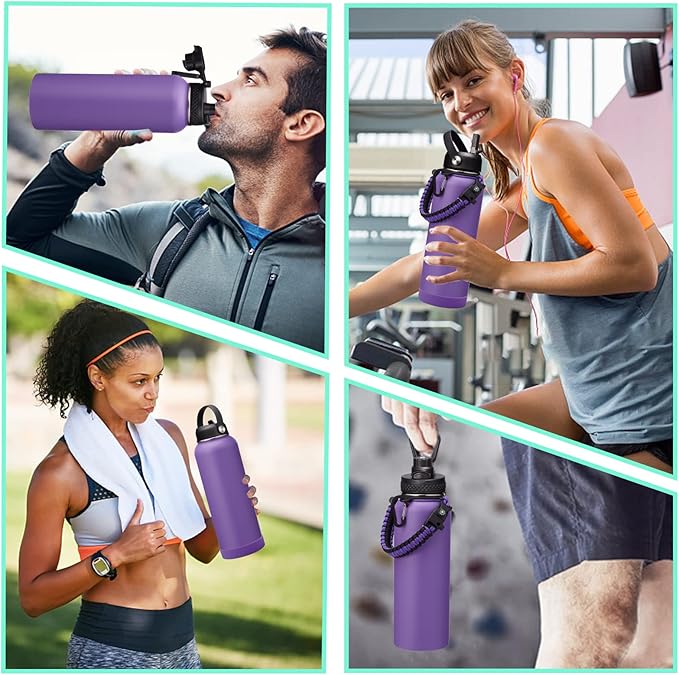 40oz Vacuum Stainless-Steel Water Bottles with Straw & Spout Lids, Leakproof Sports Metal Water Bottle Keeps Ice Cold-48Hrs Hot-24Hrs, Wide-mouth Water Bottle for Outdoor Fitness Camping Running