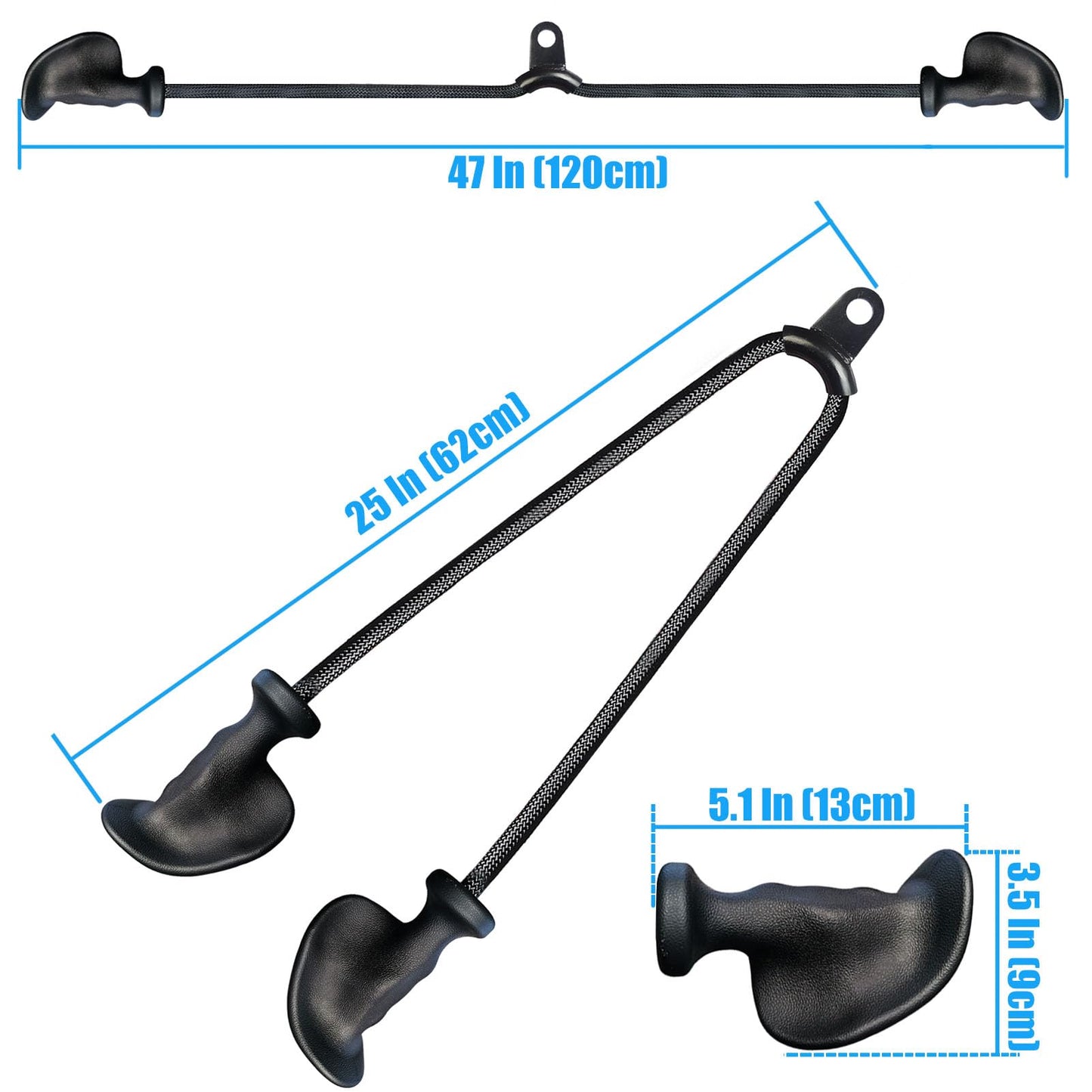 Ergonomic Tricep Rope Pull Down Attachment, Upgraded Long Triceps Rope Cable Attachments for Gym, LAT Pull Down Bar for Cable Machine, Tricep LAT Pulldown Workout Cable Attachments (Hand ROPE-06)