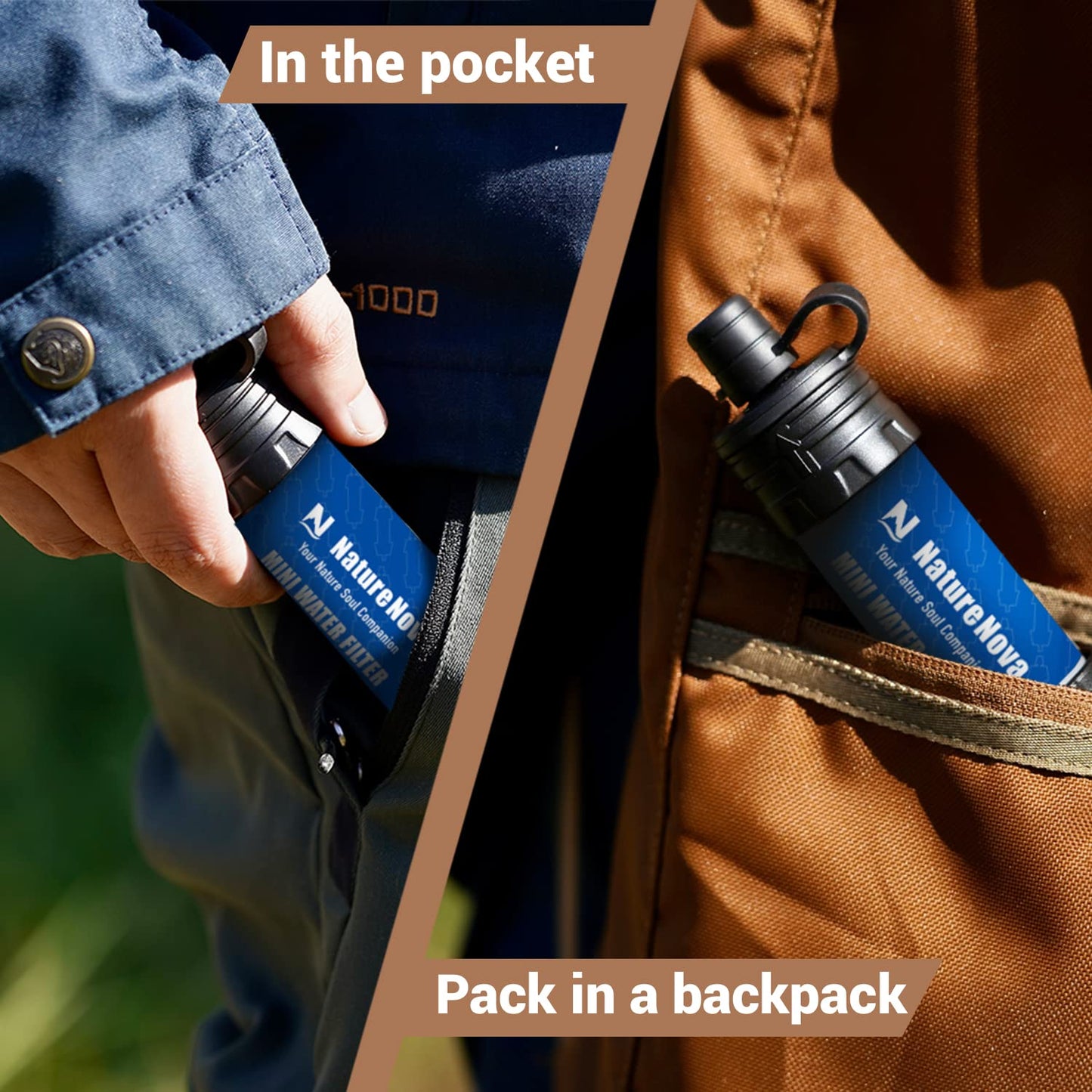 Mini Water Filter NatureNova Portable Emergency Water Filtration System Hiking Camping Straw Survival Gear Emergency Preparedness(Blue, 1 Pack