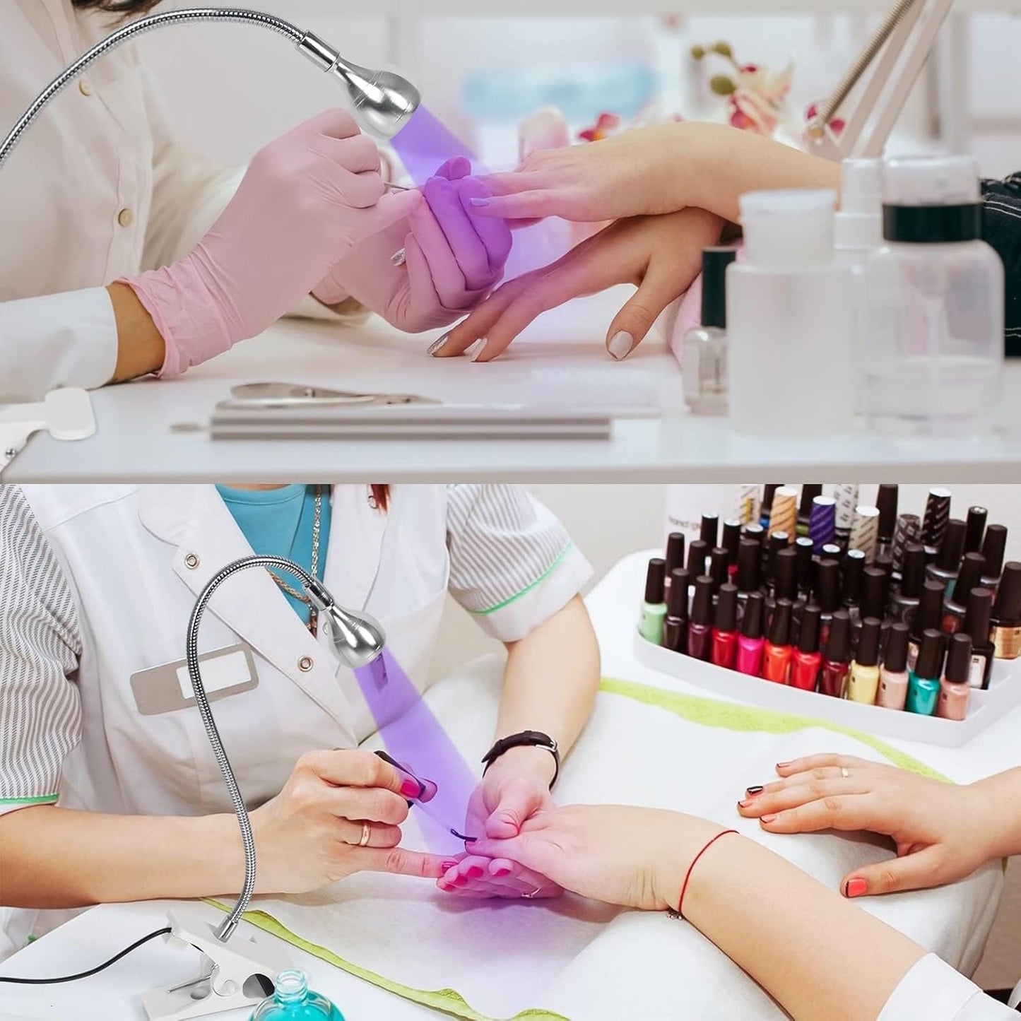 AORAEM U V Nail Lamp,Sliver 3W U V Light for Nails 35NM U V Gel X Nail Lamp with Gooseneck and Clamp for Gel Nail (AA-Silver)