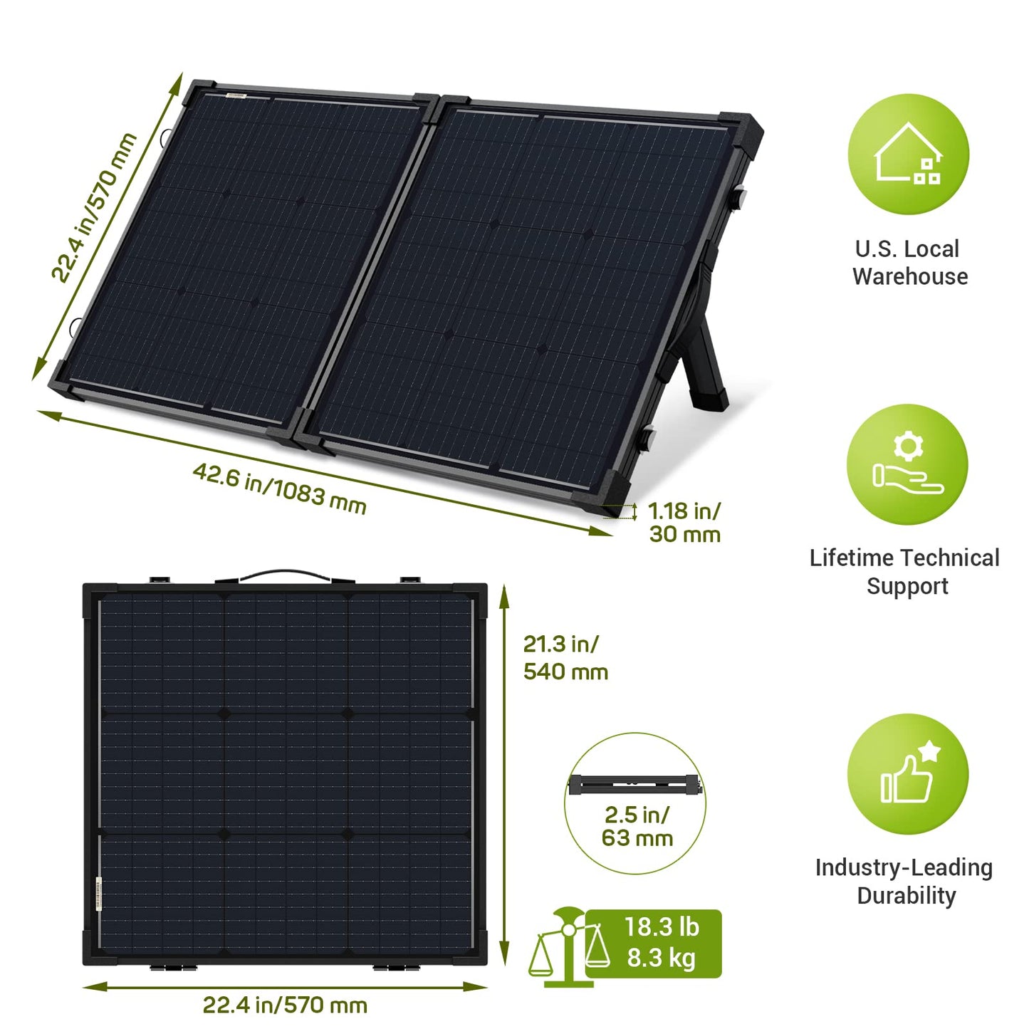 HQST 100 Watt 12 Volt 9BB Cell Portable Solar Panel Suitcase w/ 30 Amp PWM Charge Controller for Solar Generator, Power Station, Battery Charging, RV, Camping, Off-Grid