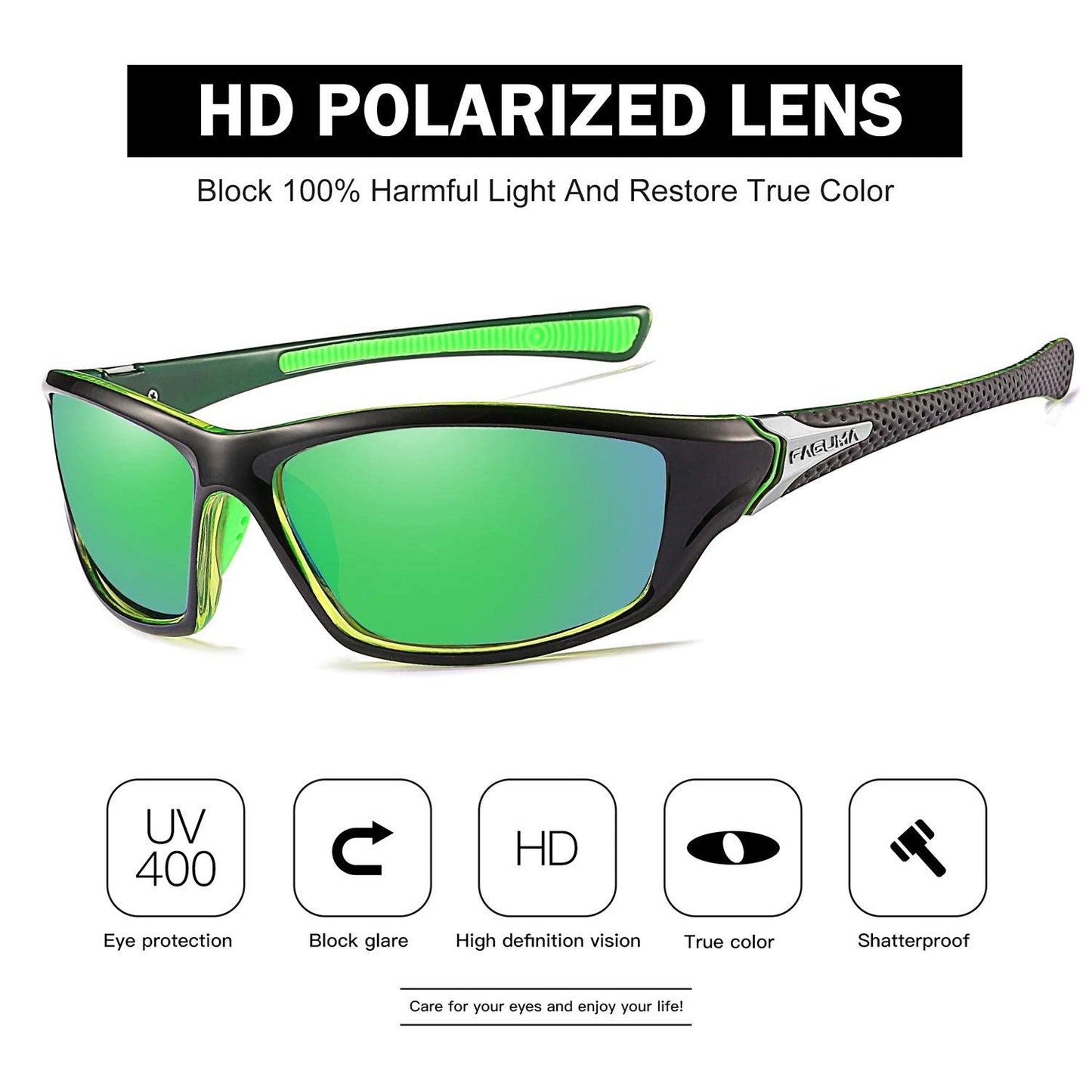 FAGUMA Sports Polarized Sunglasses For Men Cycling Driving Fishing 100% UV Protection