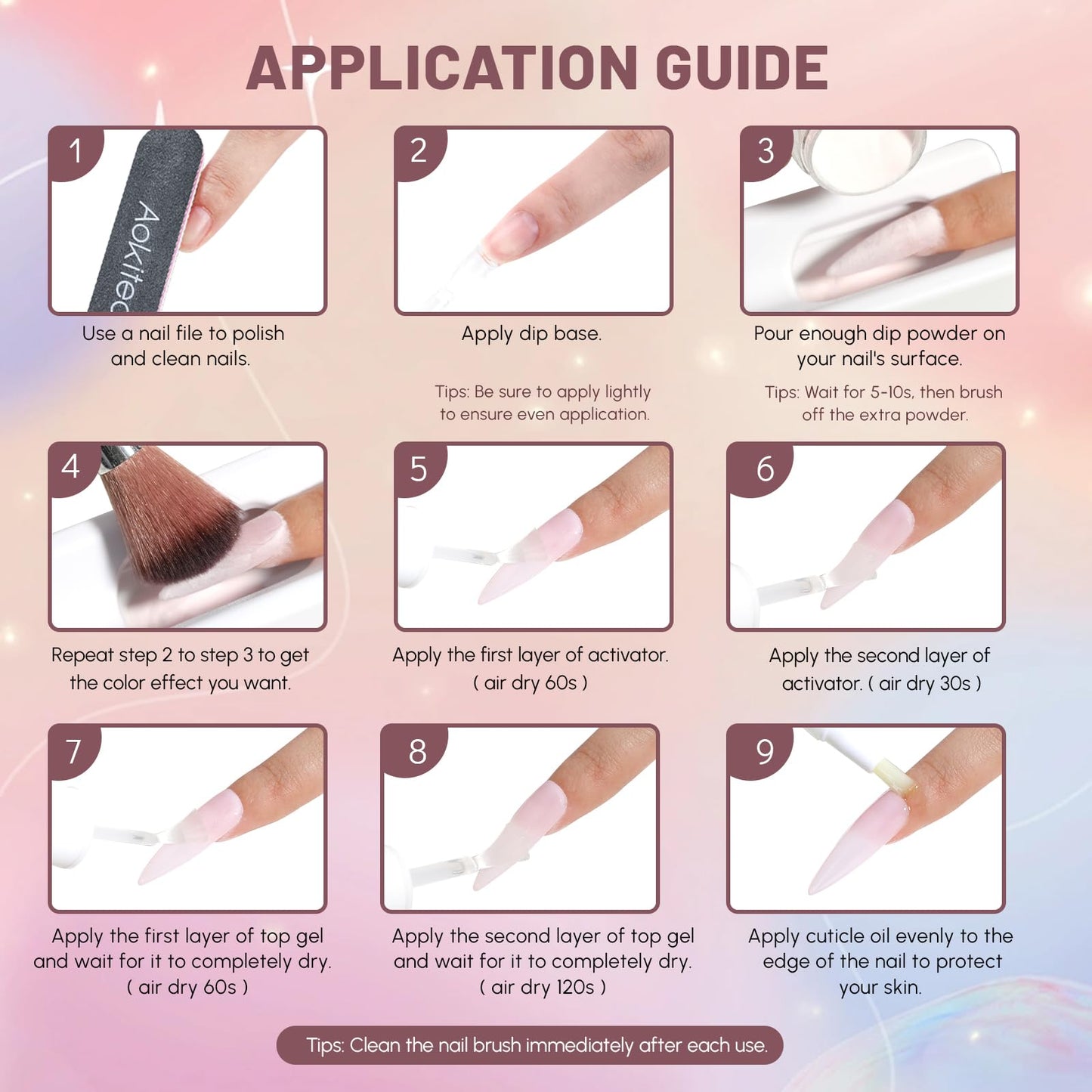 Aokitec Sparkling Series Dip Powder Nail Kit - Glitter Pink Silver Gold Dip Powder Set with 2-in-1 Dip Base & Top Coat Activator Dip Liquid Set for Nail Art Starter DIY Dip Nail French Manicure