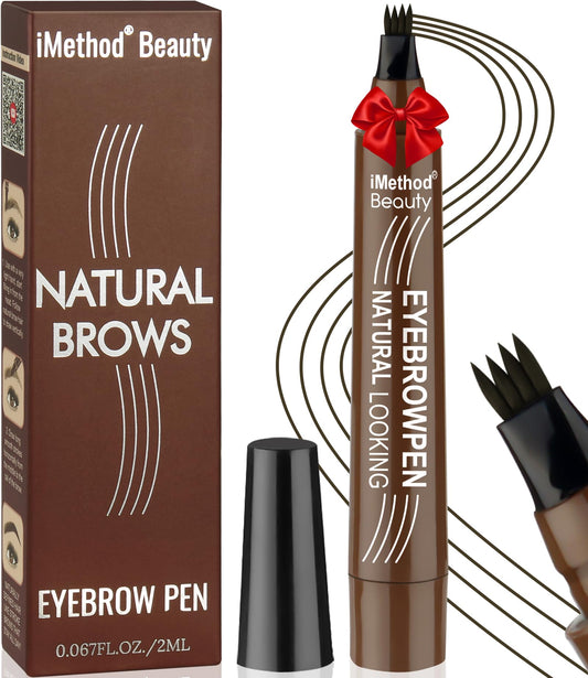 iMethod Microblading Eyebrow Pen - Eyebrow Pencil Magical Upgraded Eye Brow Pencils for Women with 4 Fork Tip & Spoolie Brush for Natural-Looking Hair-Like Defined Brows, Last All-Day, Black Brown