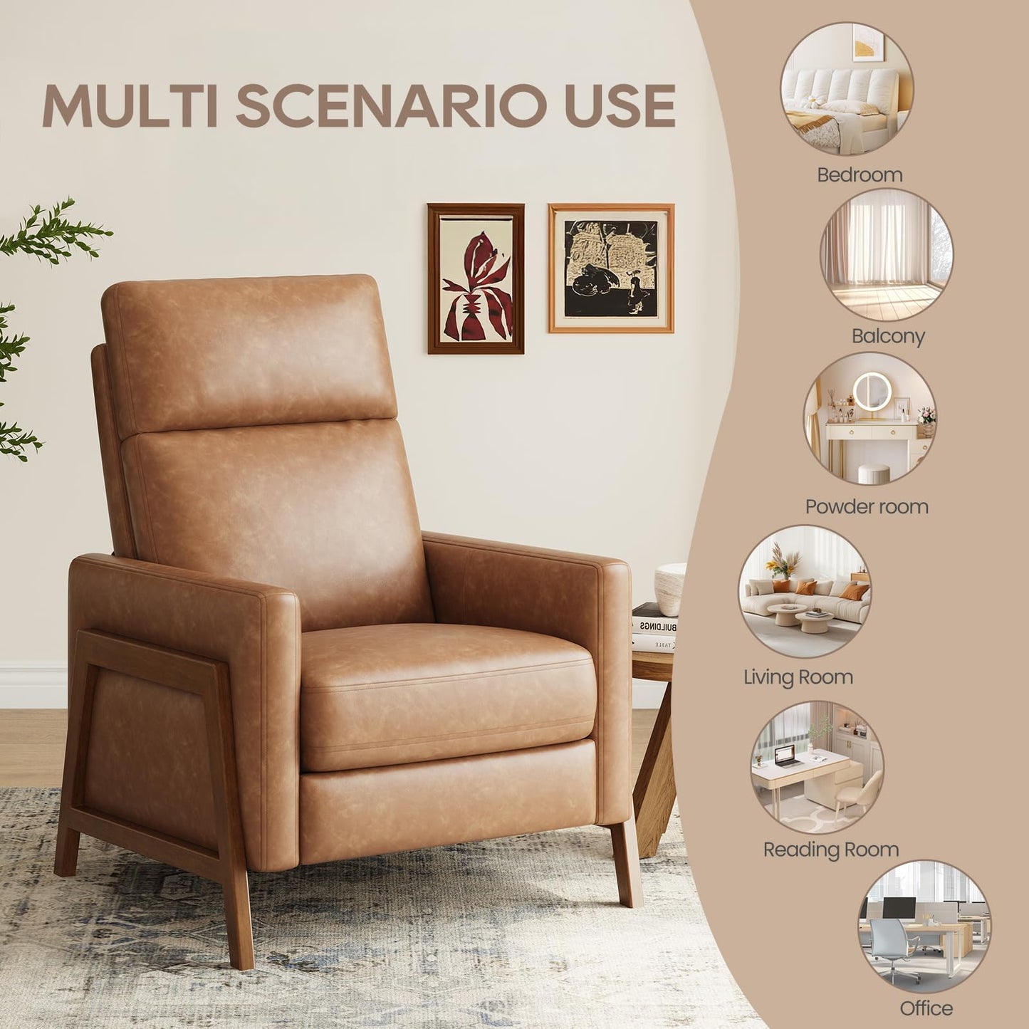 COLAMY Push Back Recliner Chair Set of 2, Upholstered Leather Recliner with Footrest 105-135 Degree Adjustable, Comfy Modern Wingback Recliner for Living Room, Bedroom,Small Spaces, Cocoa