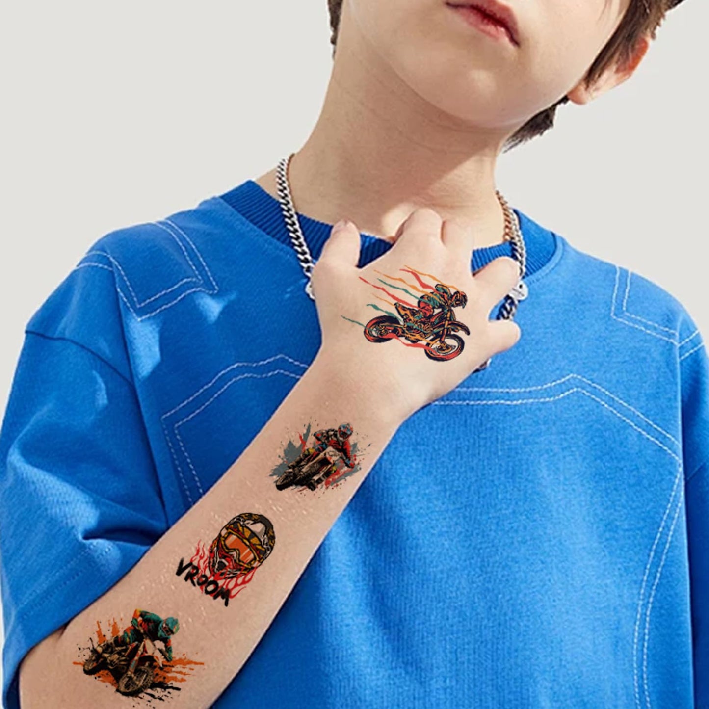 JoyfulGlam 63 PCS Dirt Bike Temporary Tattoos Motorcycle Party Tattoo Stickers Decoration Bag Fillers Gift For Kids Boys Girls
