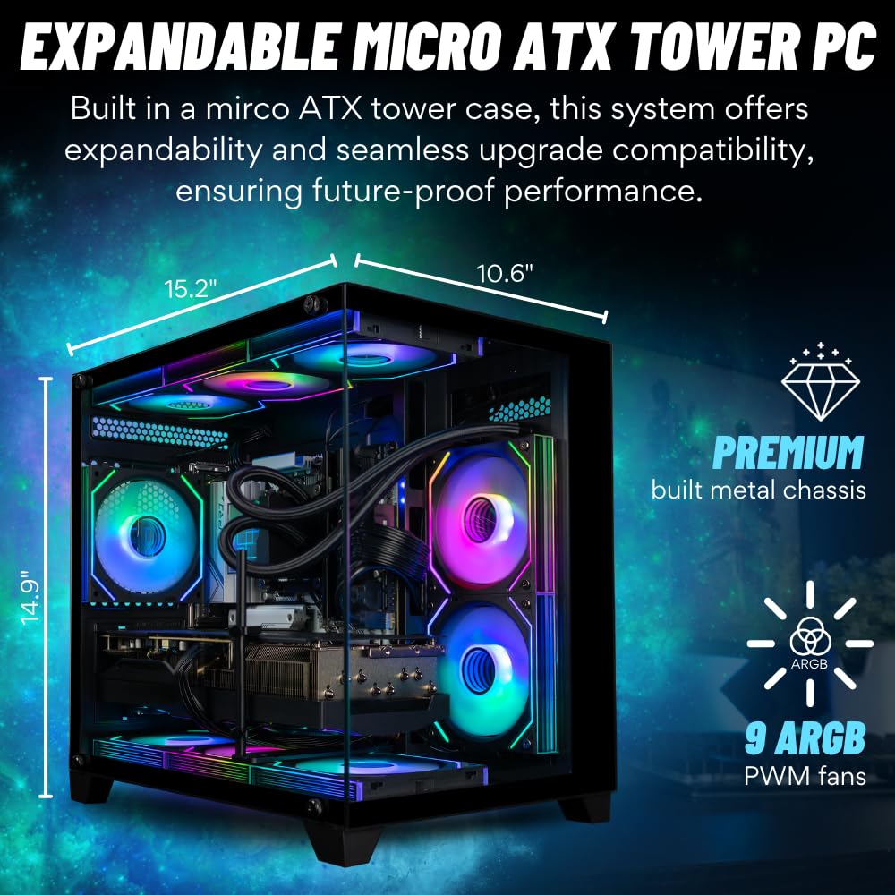 Panorama RTX 5060 Ti Gaming PC Desktop - Intel 14-Core 14600K (>i7-12700K), 32GB DDR5 RAM, 2TB NVMe Gen4 SSD, WiFi 6E+BT, WaterCooled, Windows 11 Pro - Best 2025 RGB Prebuilt Tower Computer for Gamers