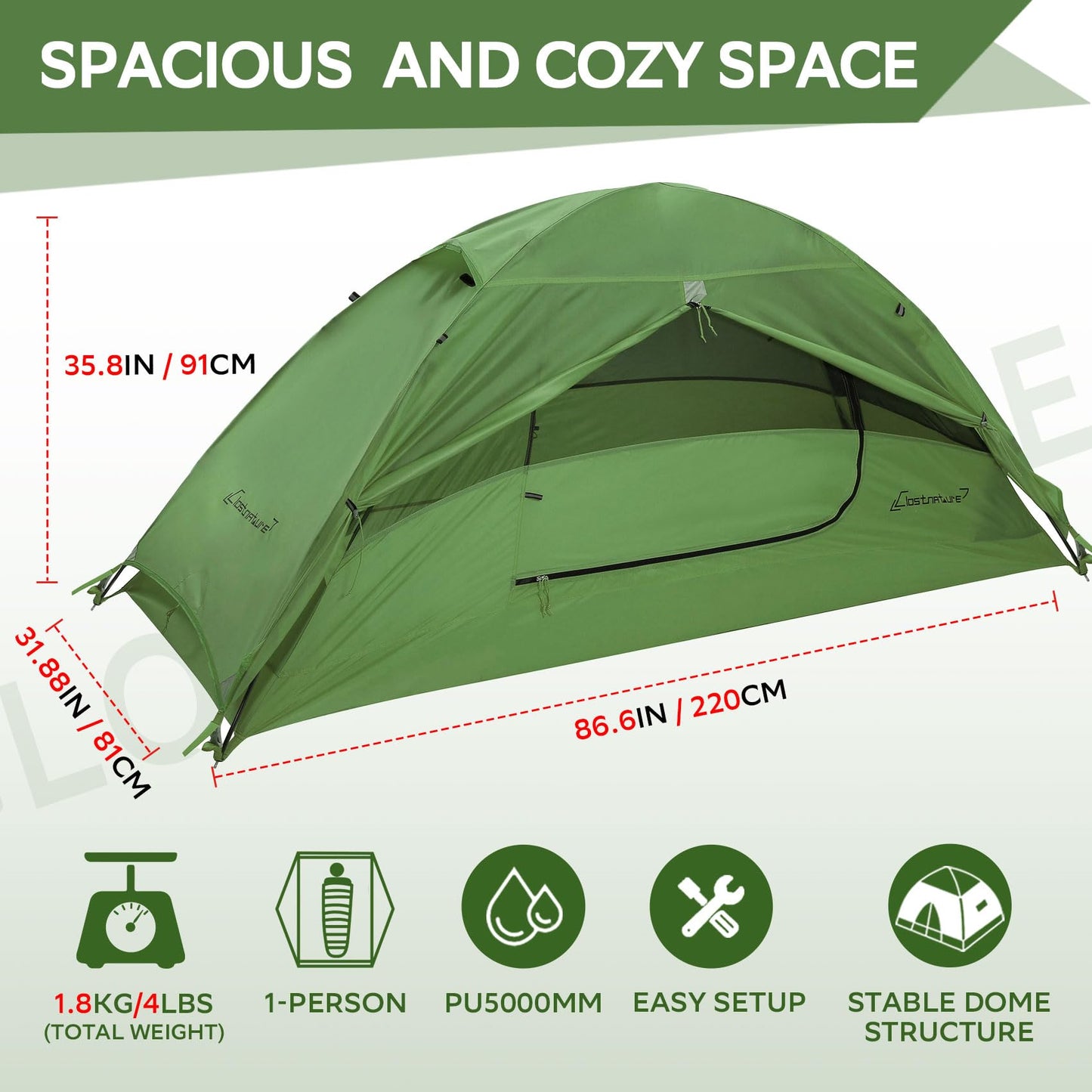 Clostnature Crux 1 Person Tent for Backpacking - Ultralight One Person Backpacking Tent, Hiking Tents for One Man, Solo, Single Person