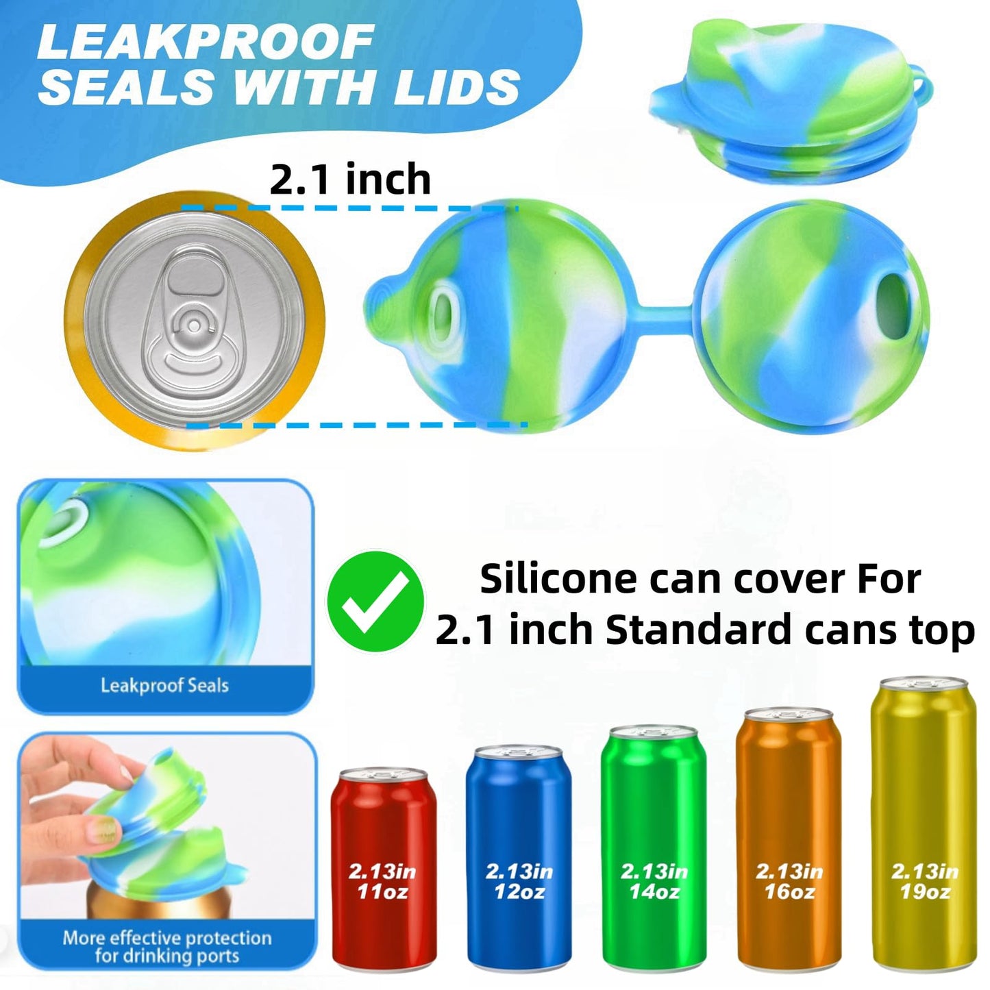 Gdabuzz 4 Pack Silicone Soda Can Cover Lids,Silicone Canning Lids,Soda Can Lids,Beverage Can Covers Reusable Protector For Soda, Beer, Drink, Juice, Coke, Fits Standard Cans(ST-1)