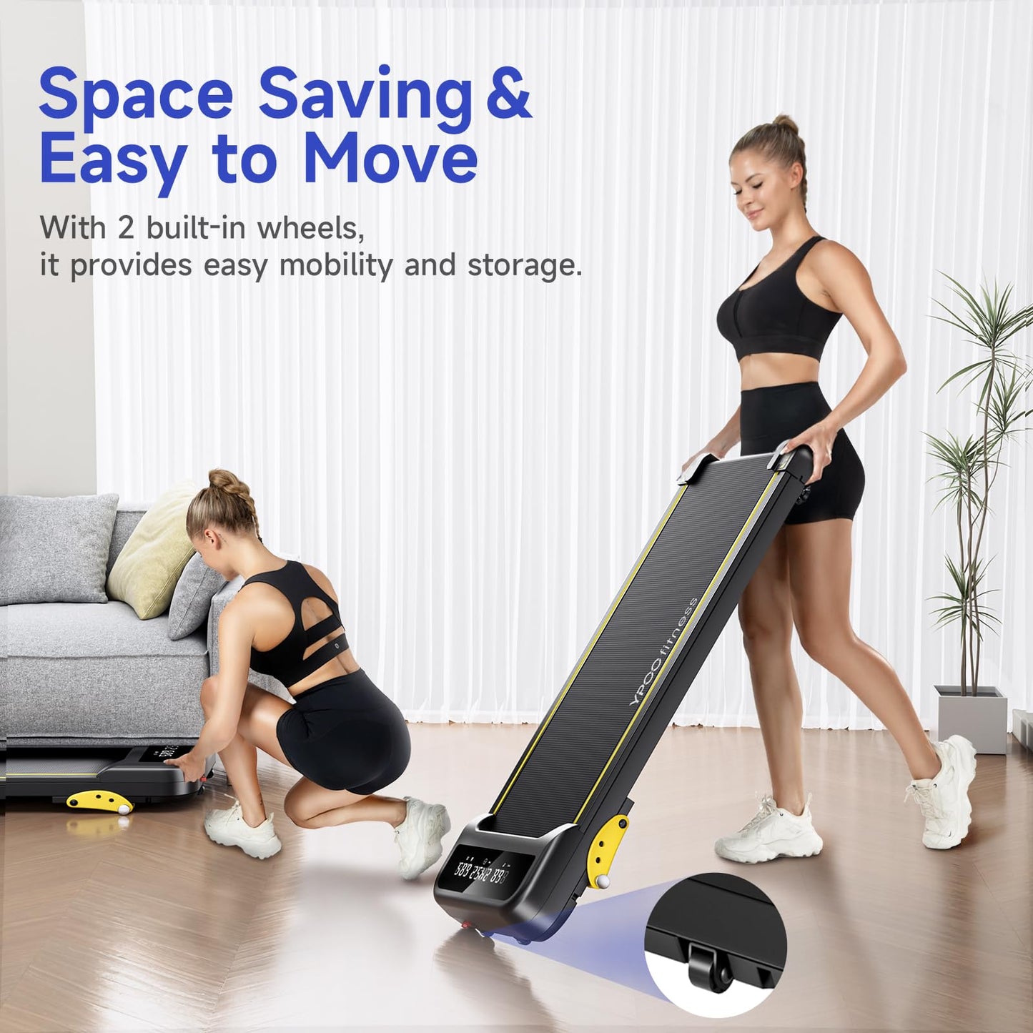 YPOO Walking Pad Treadmill, Under Desk Treadmill for Home, Portable Walking Pads with Incline Up to 8%, Compact Running Treadmills 300lbs Capacity, LED Display, Low Noise