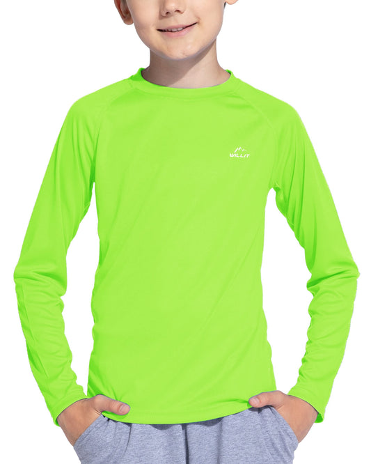 Willit Boy's UPF 50+ Sun Protection Shirt Long Sleeve Rash Guard Swim Shirts Youth SPF Fishing Quick Dry Shirt Fluorescent Green XS