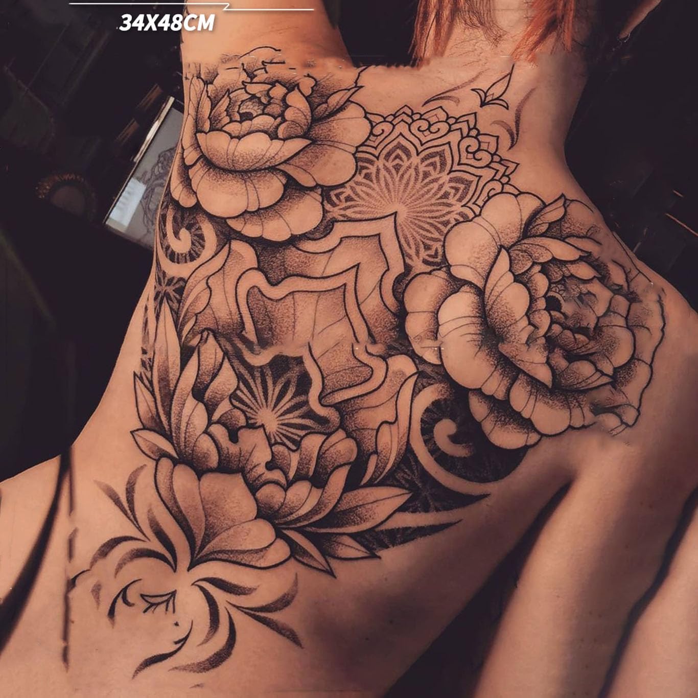 Back Tattoos for Women Floral Adults Temporary Neck Long Lasting Realistic Fake Mandala Body flowers Sticker (Temporary Tattoos Sticker 29)