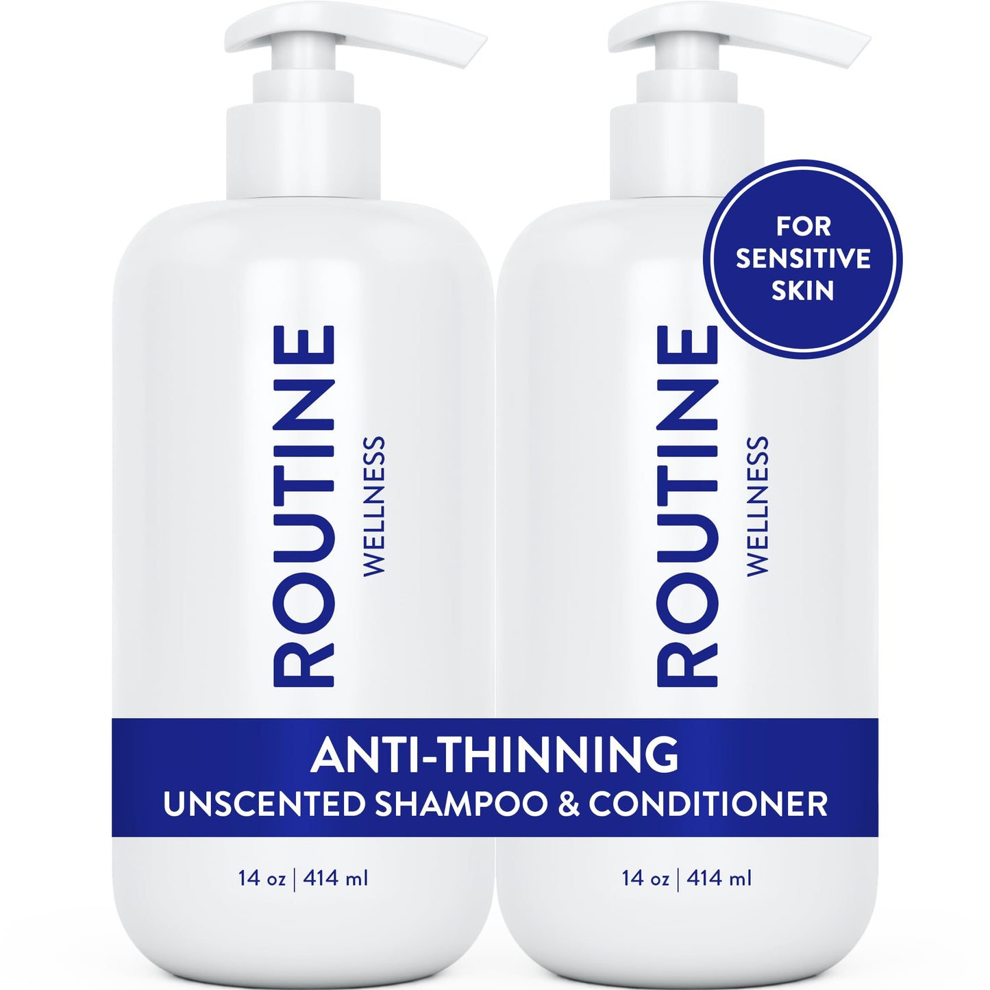 Routine Wellness Anti-Thinning Shampoo and Conditioner Set for Thinning Hair - Biotin DHT Blocker Women & Men - Color Safe Shampoo for Hair Loss & Healthier Hair - Unscented (Pack of 2)
