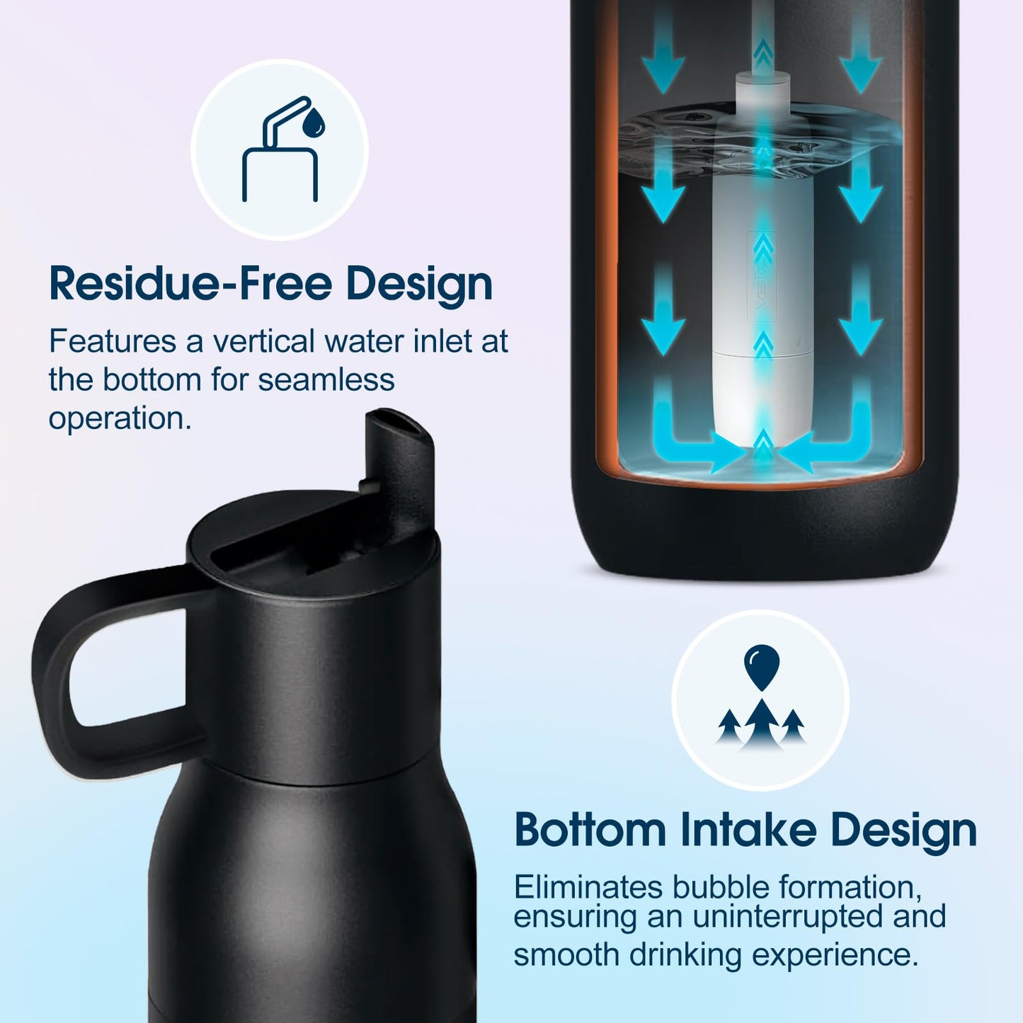 VSITOO 25 oz Water Purifier Bottle–Stainless Steel, Carbon Fiber Filter, Double-Wall Insulated, BPA-Free, Ideal for Hiking, Cycling, Gym & Outdoor Use–Life Straw Compatible, Black