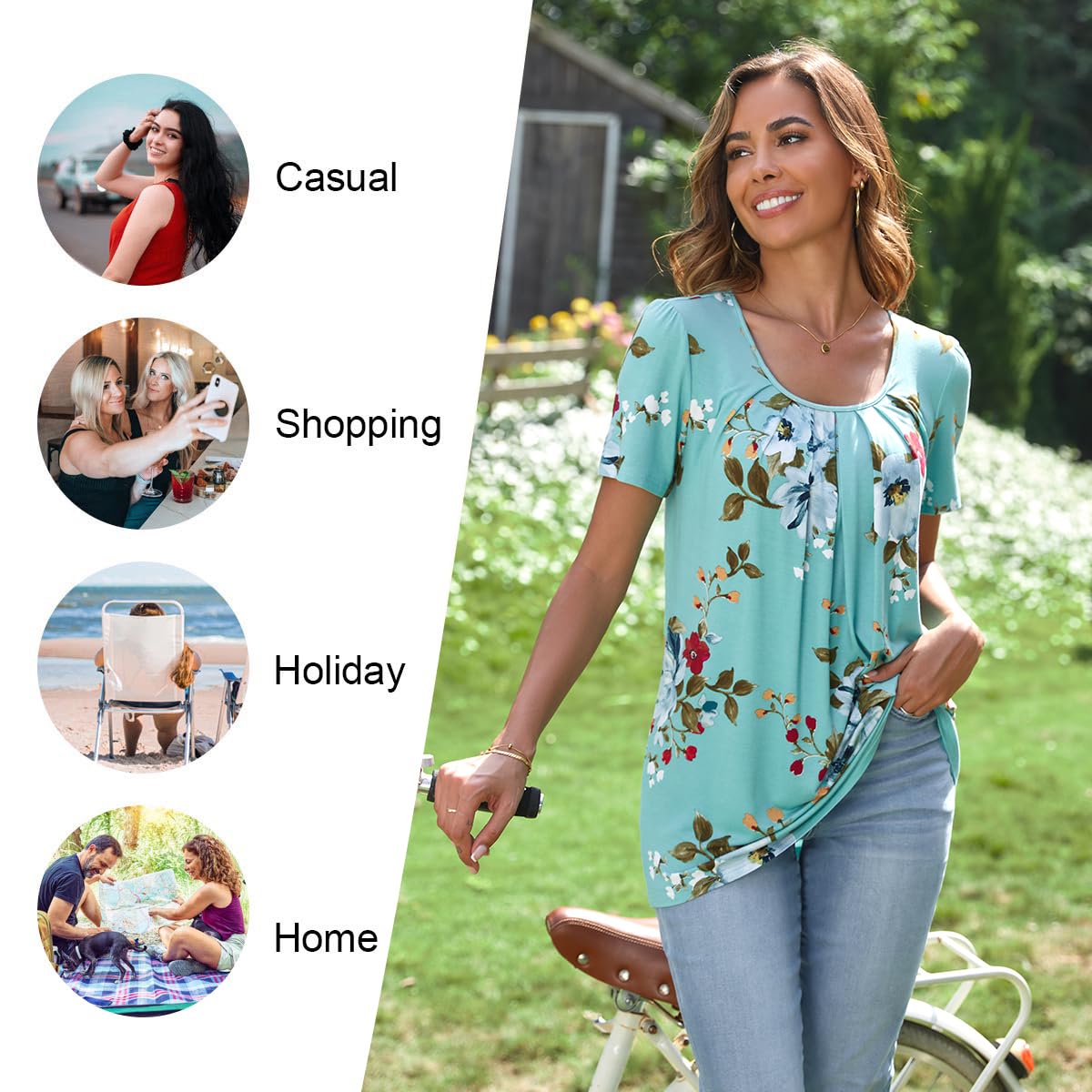 Anymeet Burgundy Shirts for Women Ladies Spring Summer Tunic Casual Short Sleeve Pleated Tee Comfy Blouse Flowy Tops X-Large
