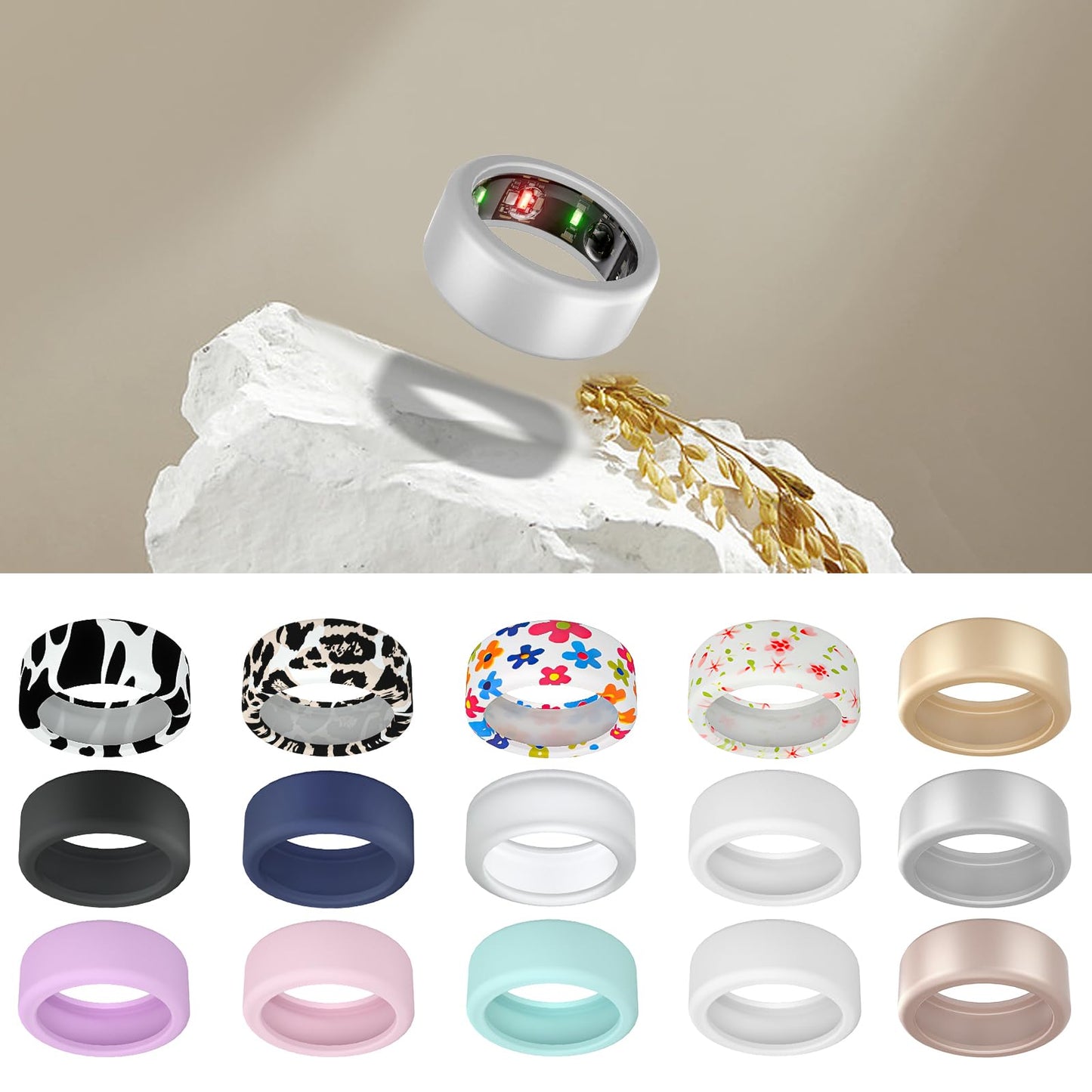 Wawoday Silicone Ring Protector Compatible with Oura Ring, Elastic Ring Cover for Oura Ring Gen 3 for Working Out (Silver, S (6/7/8/9/10))