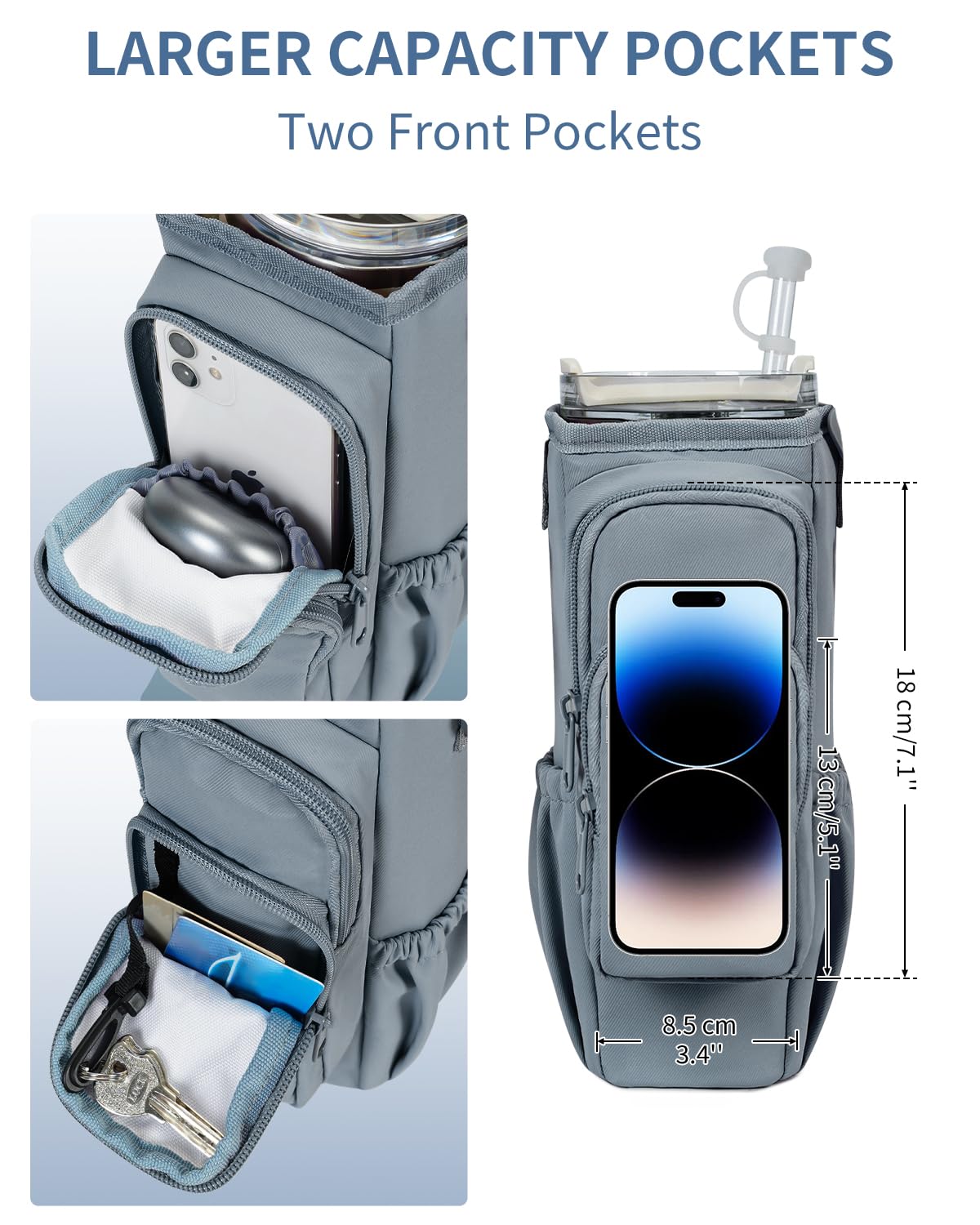 Water Bottle Carrier Bag with Phone Pocket for Stanley Brumate era 40oz Insulated Water Bottle Holder Pouch with Strap Water Bottle Bag with Straw Cover for Stanley Cup Accessories Patent Pending