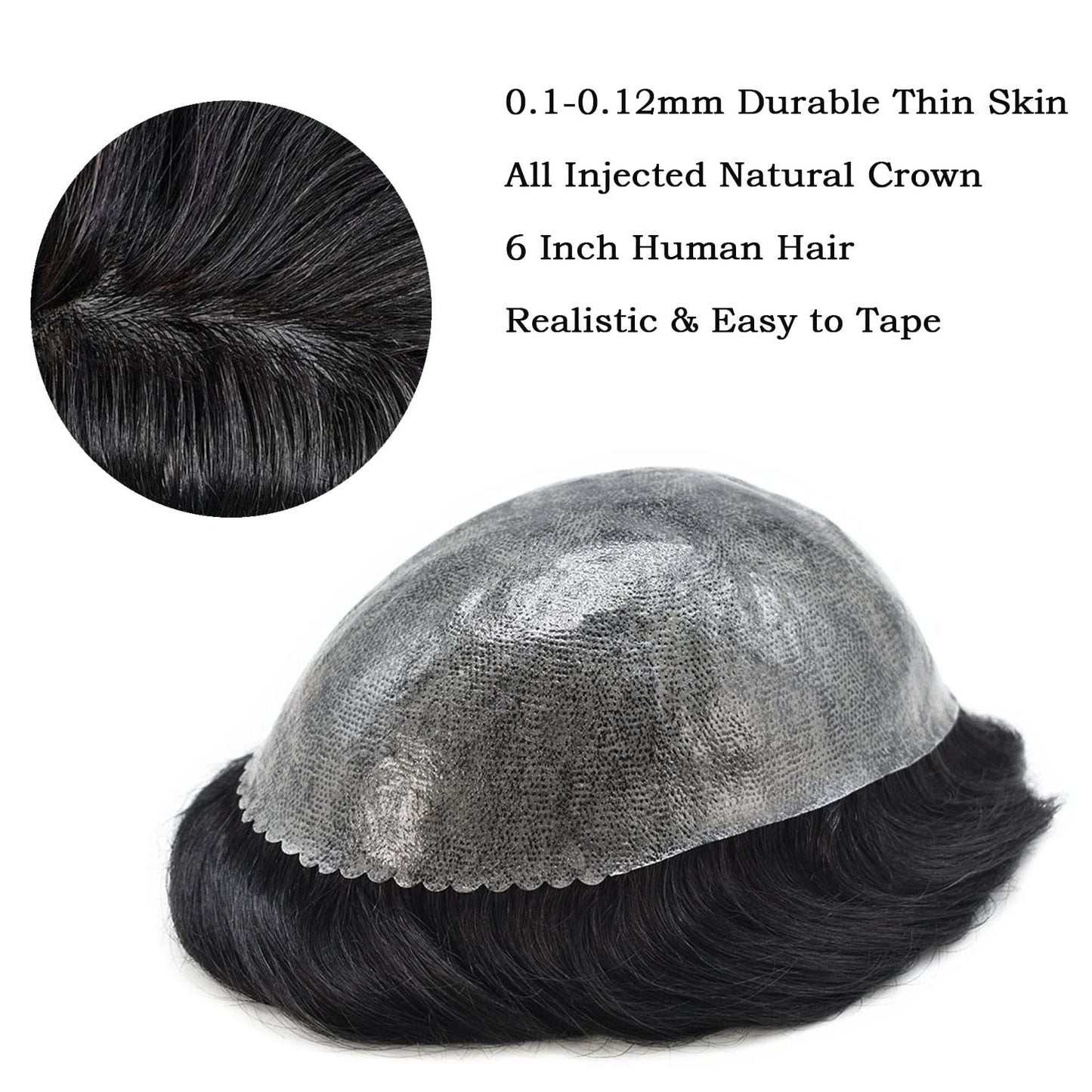 All Poly Toupee for Men Hairpieces Human Hair Replacement System 0.1mm PU Injected Mens Toupee Human Hair Natural Toupee Hair for Men 8X10,#1 Jet Black