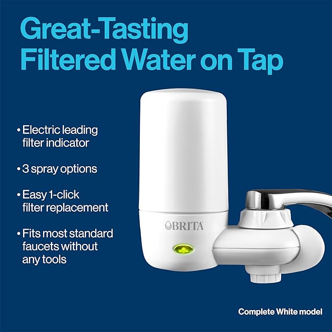 Brita Faucet Water Filter for Sink Water Filtration System, BPA-Free, Reduces 99% of Lead, Replaces 750 Plastic Water Bottles, Lasts Four Months or 100 Gallons, Includes 2 Filters, Chrome