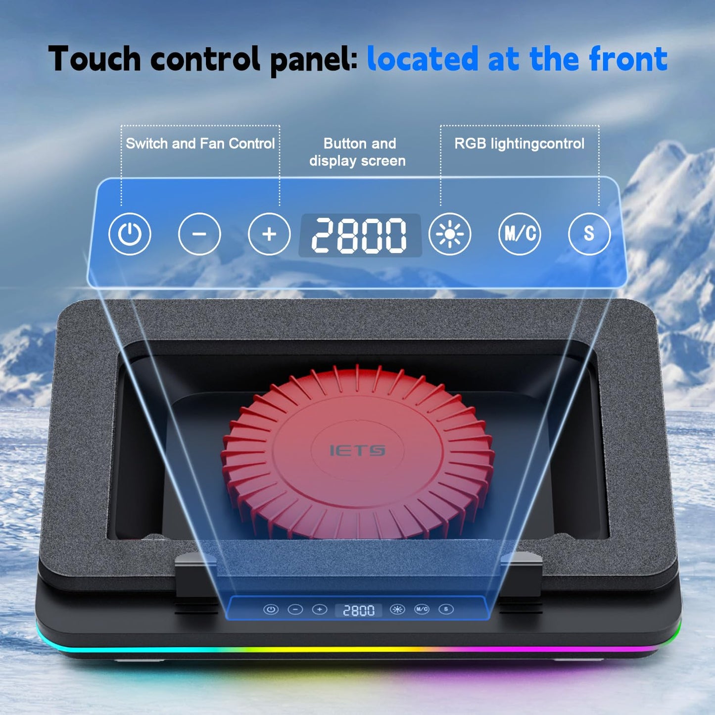 IETS GT600 RGB Laptop Cooling Pad Equipped with Gigantic Turbo-Fan(5.5inch Diameter),Sealed Foam for Rapid Cooling Gaming Laptop,14.1-19.3 inch Laptop Cooler with 3-Port USB Hub,Dust Filter