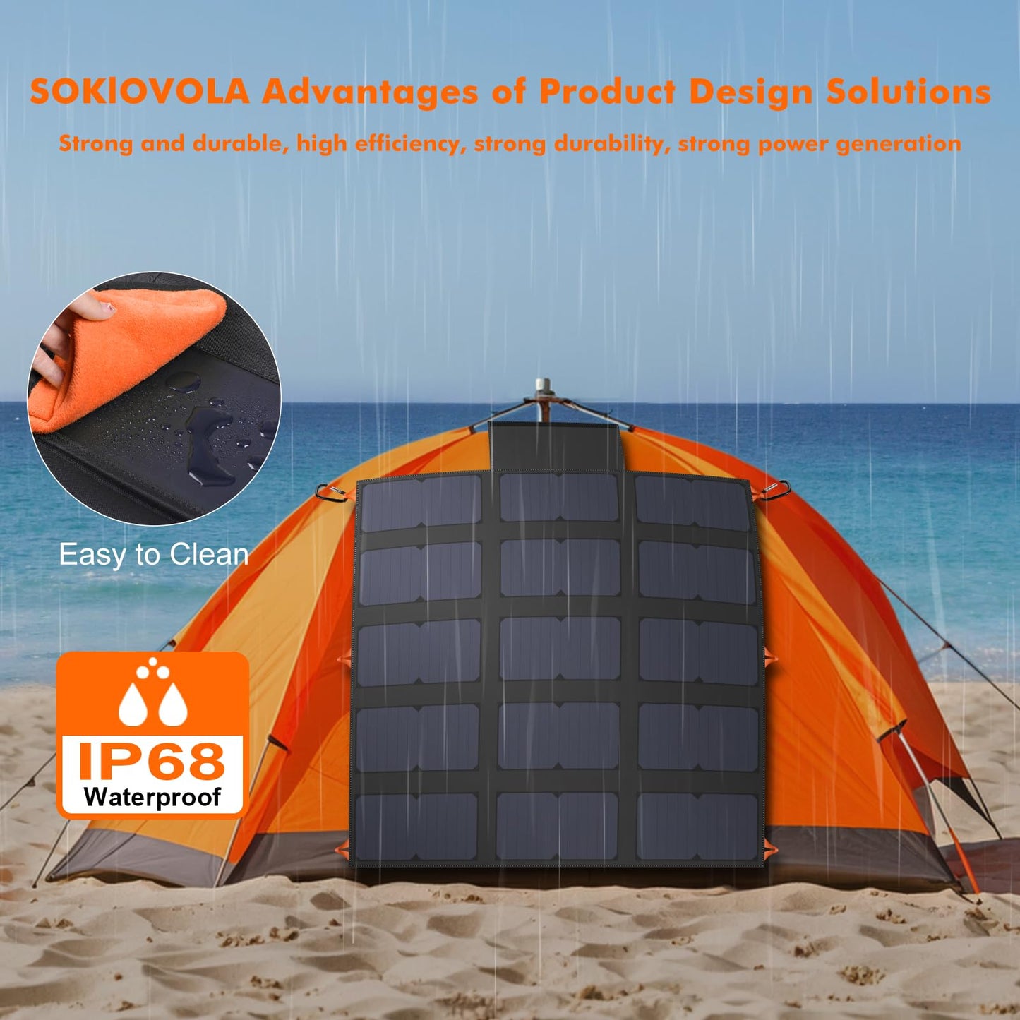 SOKIOVOLA 100W Portable Foldable Solar Panel 20V Portable Solar Charger with QC3.0 USB-A & Type-C Output IP68 Waterproof for Cell Phones Camera Outdoor Camping RV Hiking Travel Small Power Station