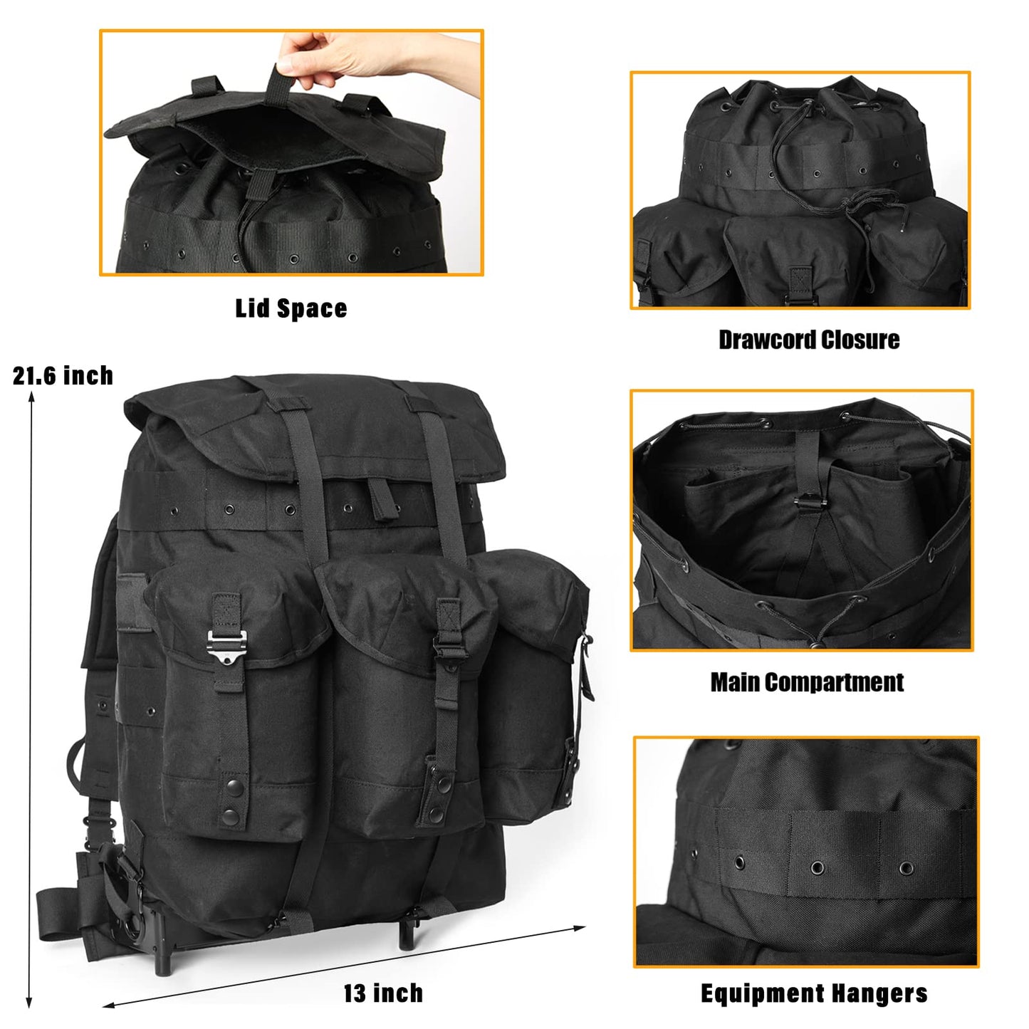 MT Military Alice Pack Army Survival Combat ALICE Rucksack Backpack Black